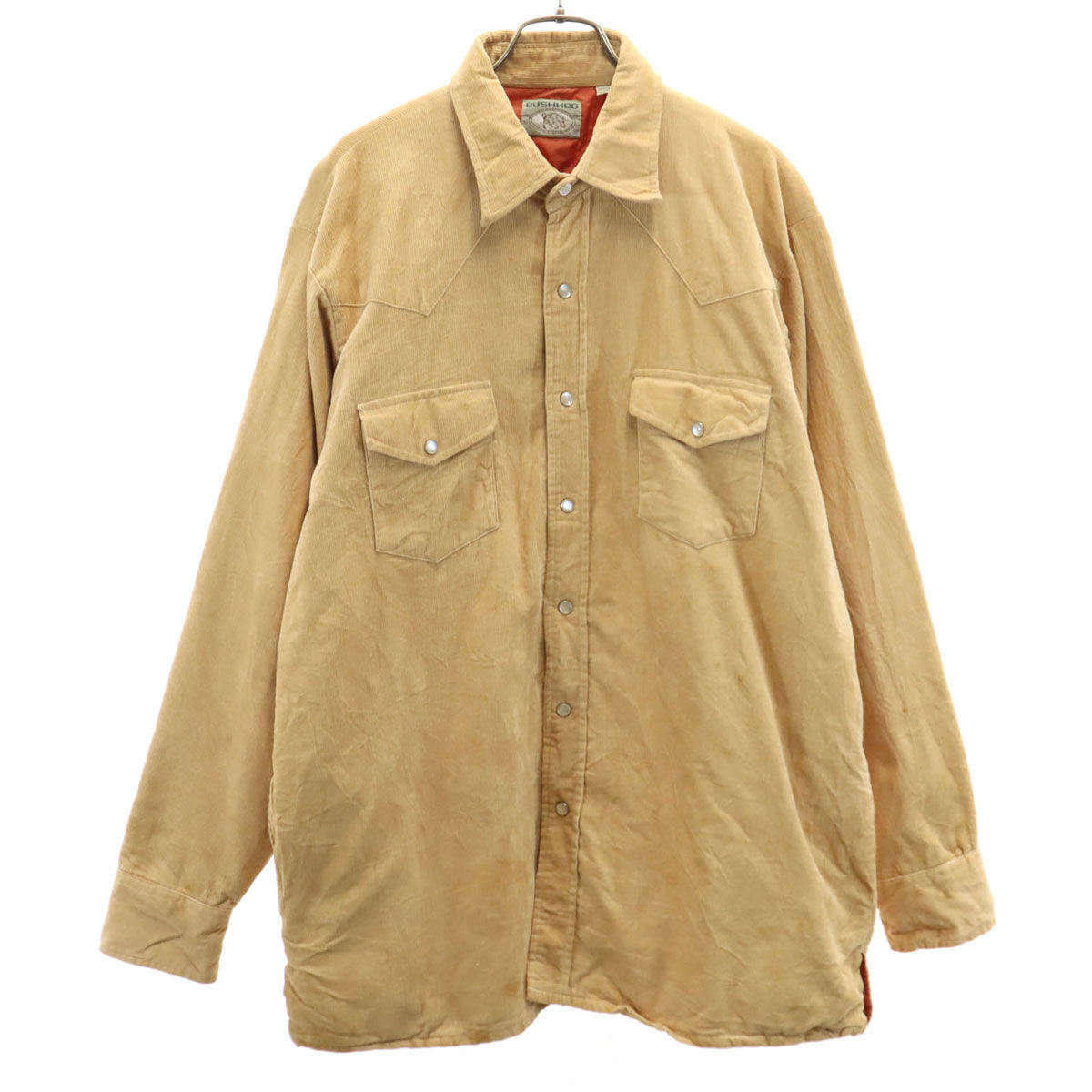 BUSHHOG 90s 80s オールド 長袖 コーデュロイ ウエスタンシャツ L ベージュ 裏キルティング メンズ