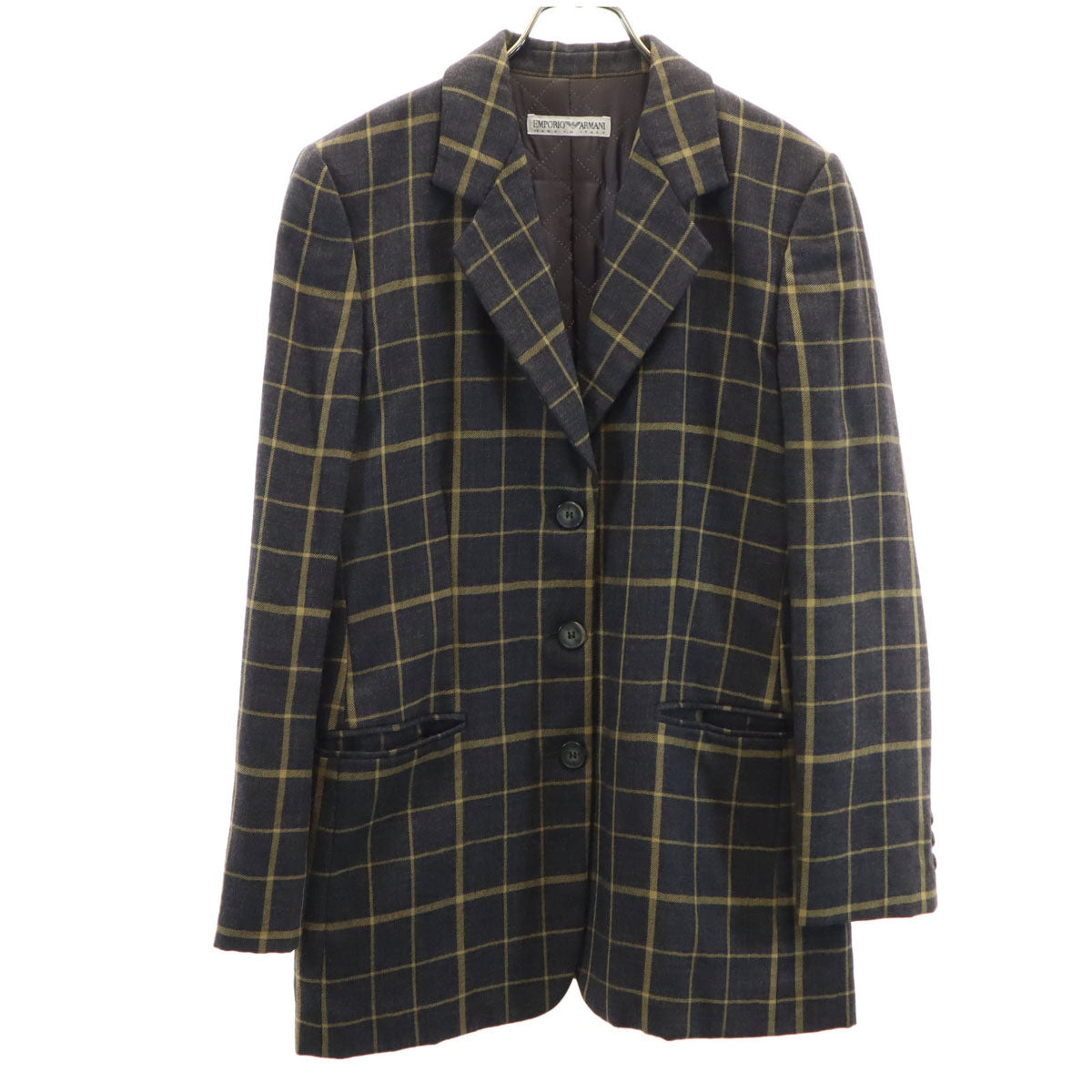 Emporio Armani エンポリオアルマーニ 90s イタリア製 オールド チェック柄 テーラードジャケット 40 チャコールグレー 裏キルティング メンズ