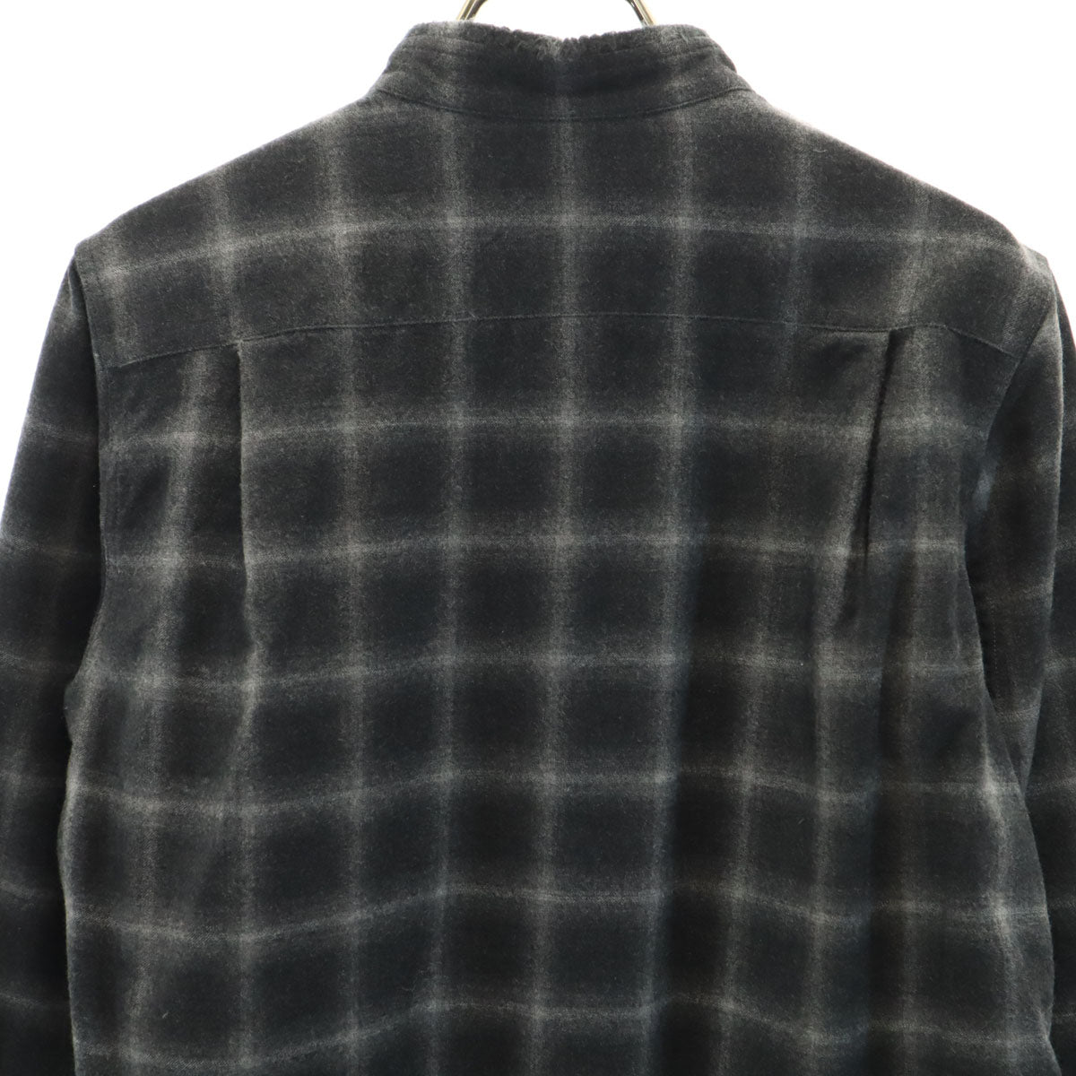 HELMUT LANG ヘルムートラング ウールブレンド チェック柄 長袖 ノーカラーシャツ M グレー系 レディース