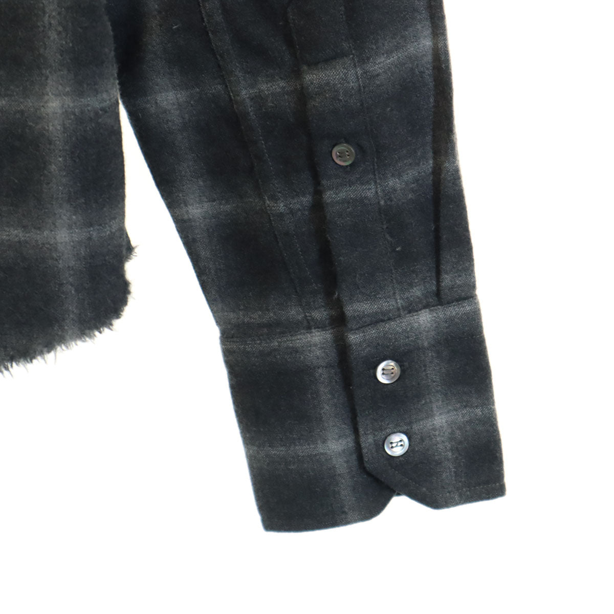 HELMUT LANG ヘルムートラング ウールブレンド チェック柄 長袖 ノーカラーシャツ M グレー系 レディース