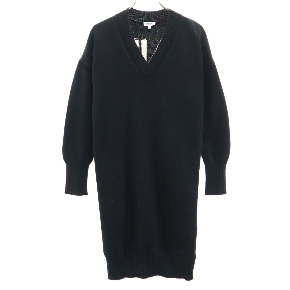 KENZO ケンゾー 長袖 Vネック ニット ワンピース XS ネイビー系 レディース