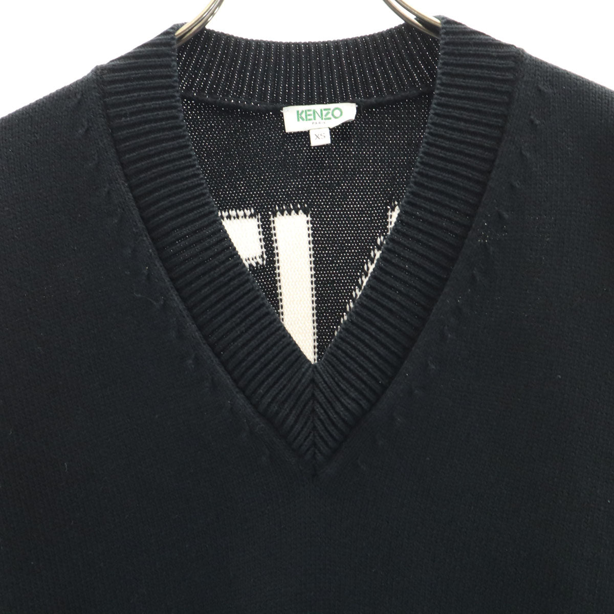 KENZO ケンゾー 長袖 Vネック ニット ワンピース XS ネイビー系 レディース