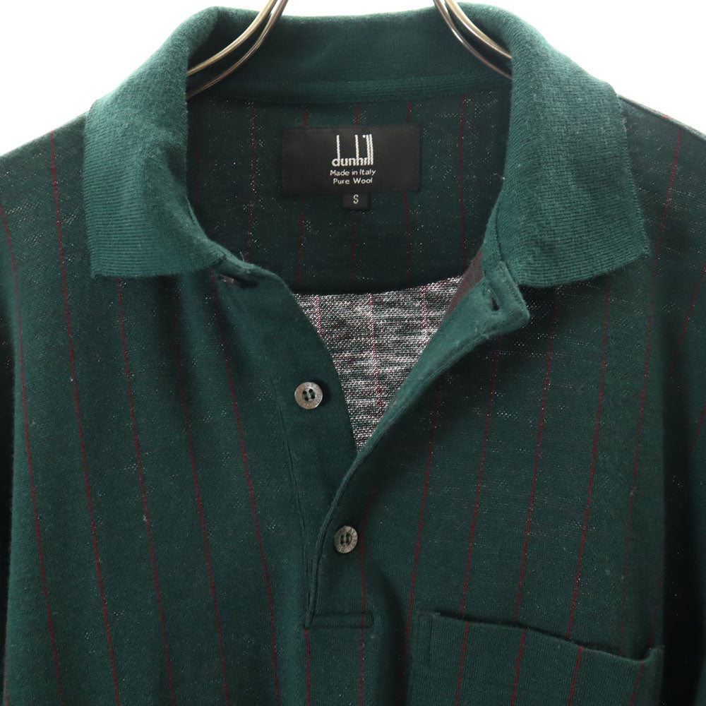 Dunhill ダンヒル 90s オールドイタリア製 ウールブレンド ストライプ柄 長袖 ポロシャツ S グリーン メンズ
