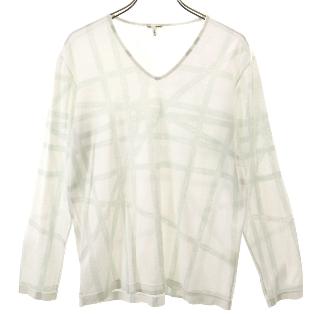 HERMES エルメス イタリア製 長袖 Vネック カットソー M ホワイト レディース