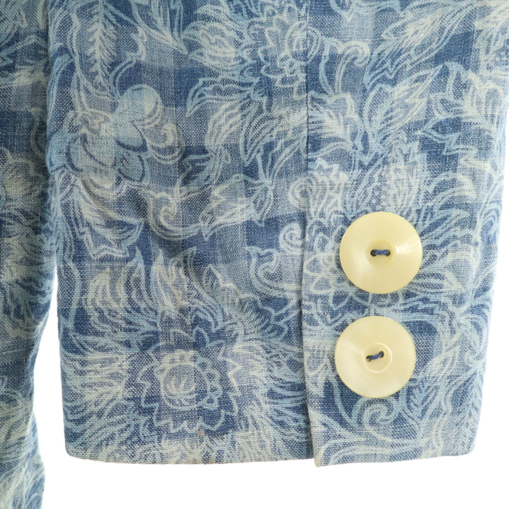 Herno ヘルノ 90s リネンブレンド オールド テーラードジャケット 42 ブルー レディース