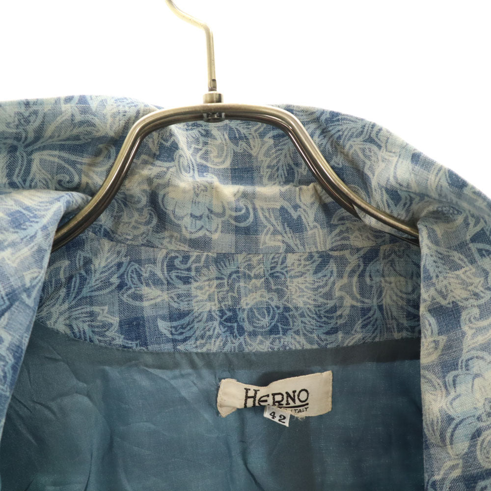 Herno ヘルノ 90s リネンブレンド オールド テーラードジャケット 42 ブルー レディース