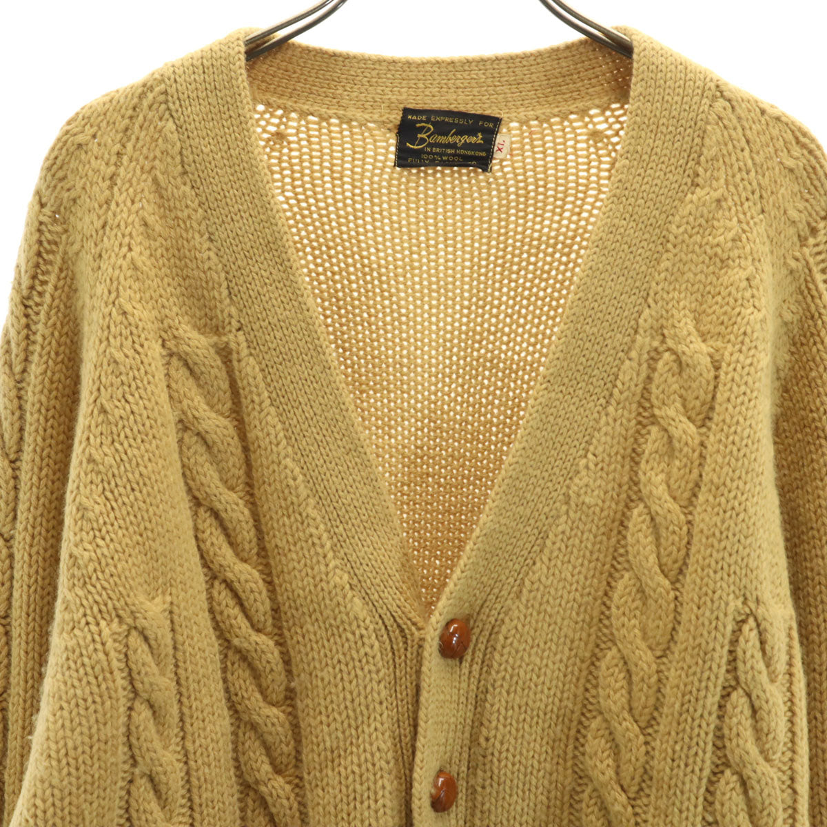 Bamberger's バンバーガーズ 70s ヴィンテージ 長袖 ケーブル Vネック ニットカーディガン XL キャメル メンズ