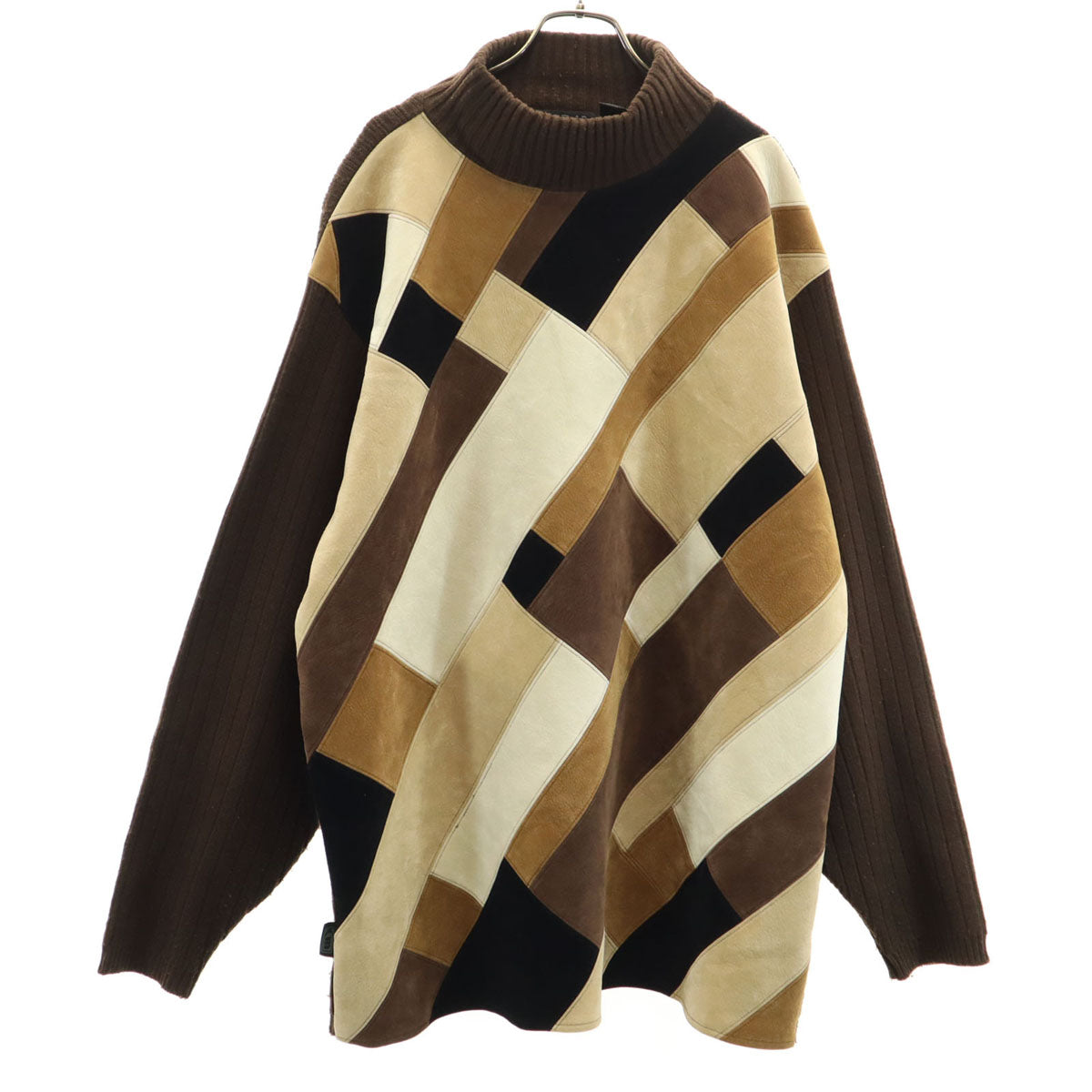 KOMAN SPORT コーマンスポーツ 90s オールド 長袖 フェイクレザー切替 セーター L ブラウン ニット メンズ