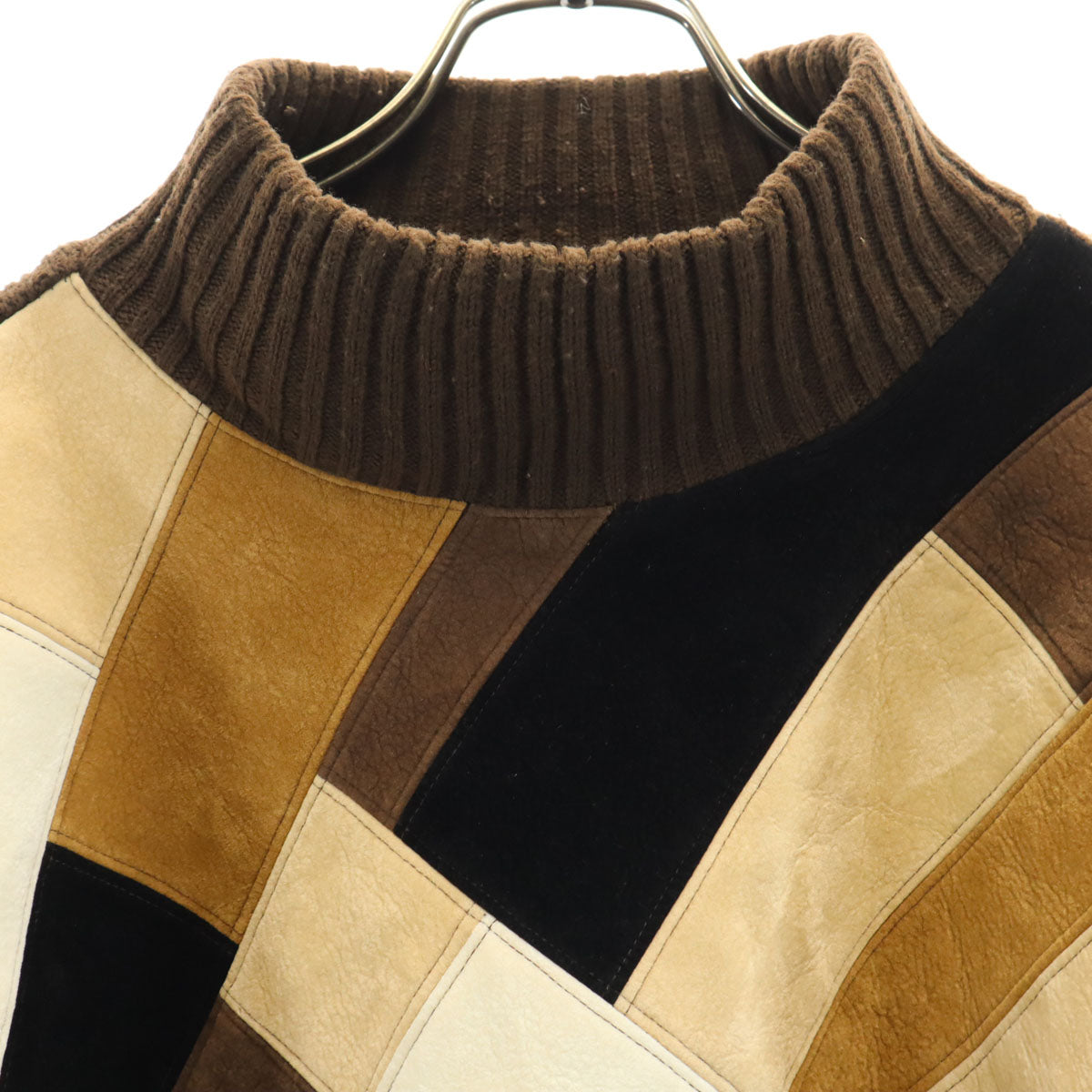 KOMAN SPORT コーマンスポーツ 90s オールド 長袖 フェイクレザー切替 セーター L ブラウン ニット メンズ