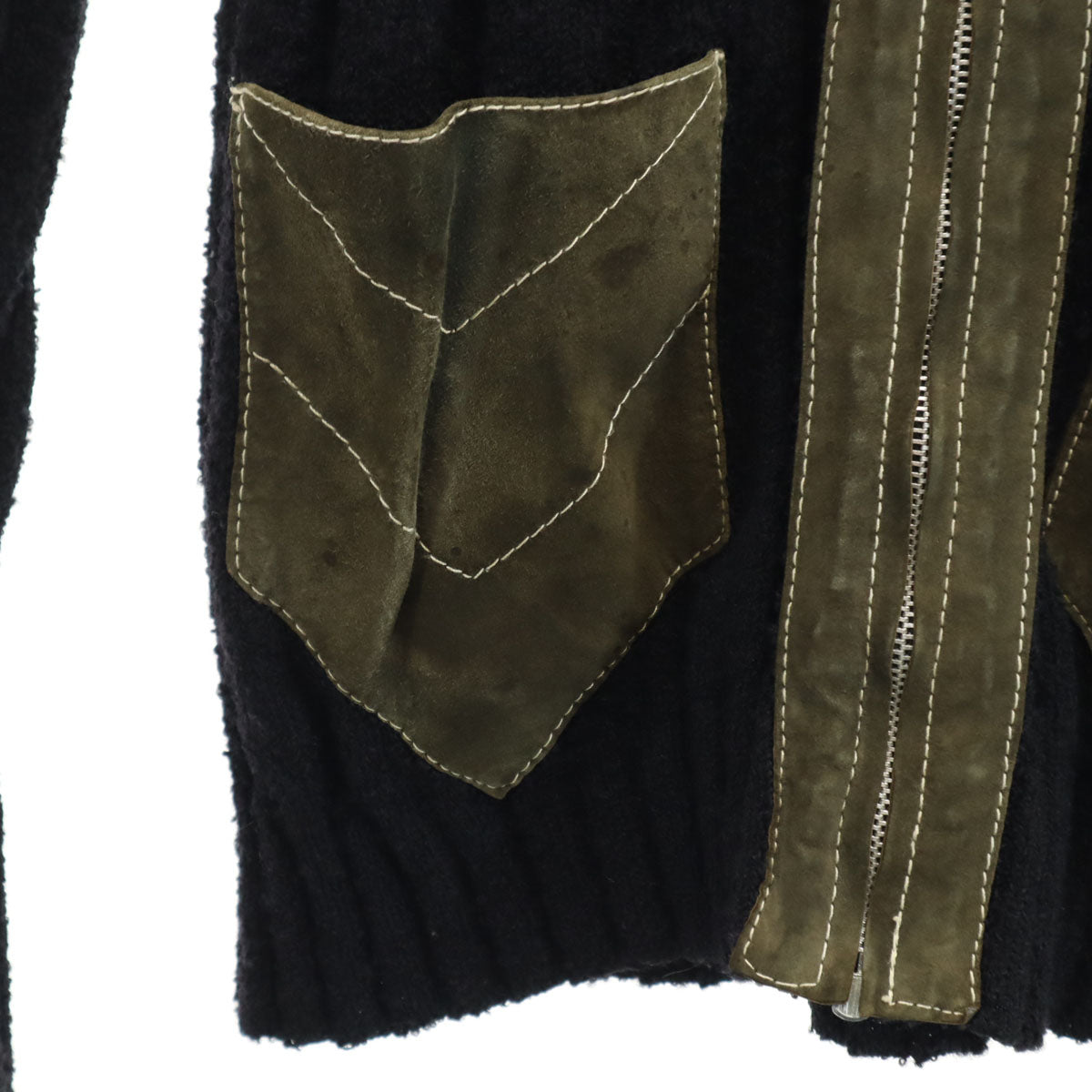 nc candido 70s イタリア製 ヴィンテージ 本革レザー切替 ニットジャケット M ブラック メンズ