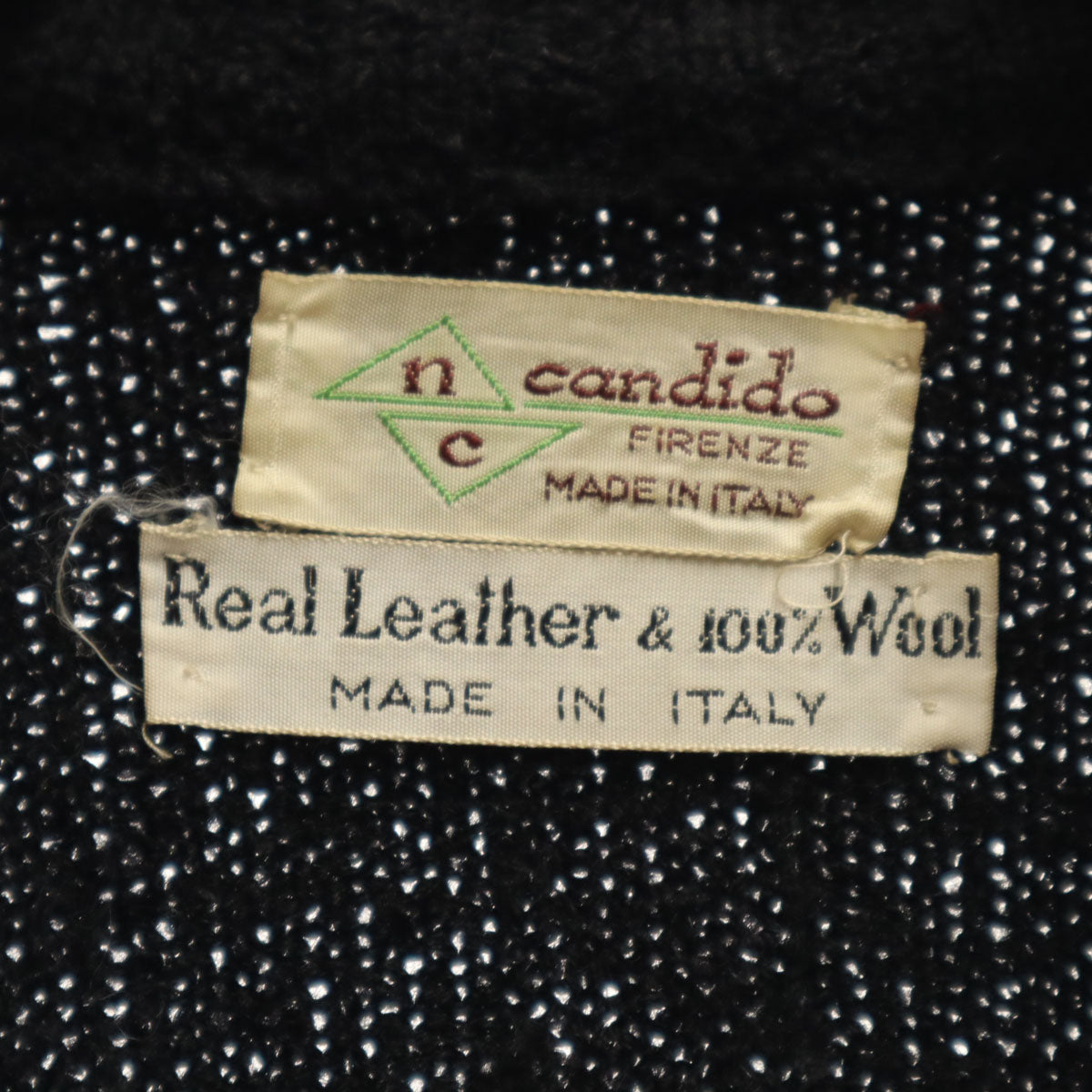 nc candido 70s イタリア製 ヴィンテージ 本革レザー切替 ニットジャケット M ブラック メンズ