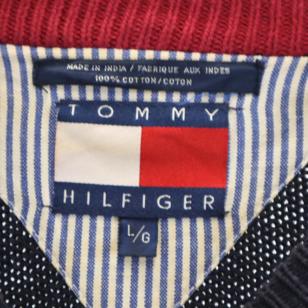 TOMMY HILFIGER トミーヒルフィガー 90s オールド フラッグタグ 長袖 ケーブル ニット L ネイビー セーター メンズ