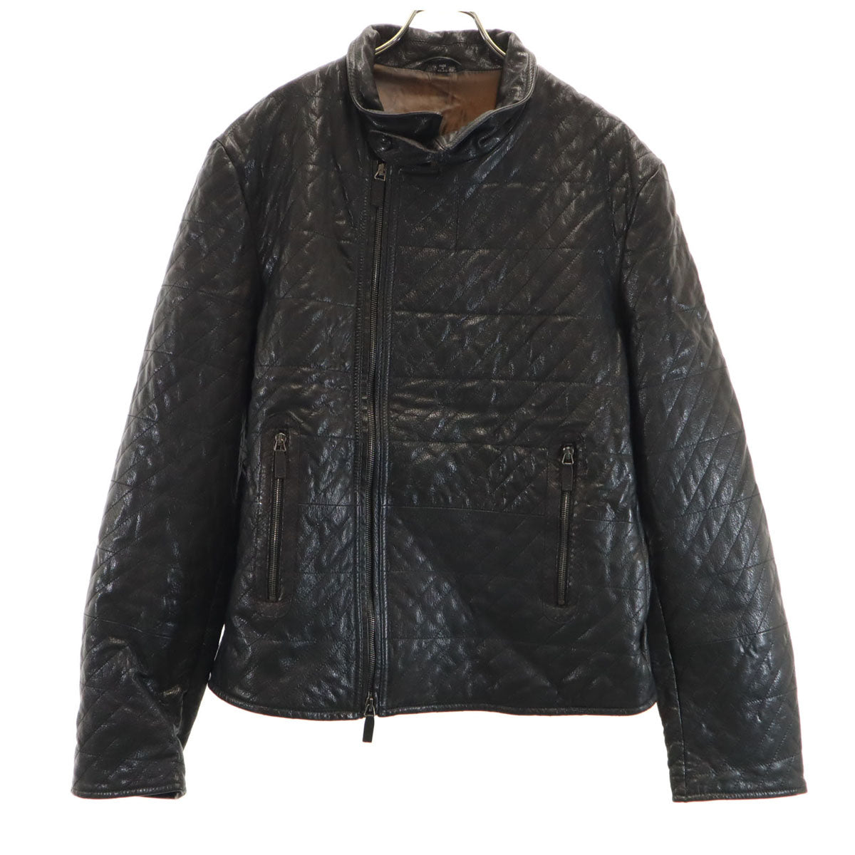 GIORGIO ARMANI ジョルジオアルマーニ 00s ポーランド製 キルティング 山羊革 レザージャケット 54 ブラック ブルゾン メンズ