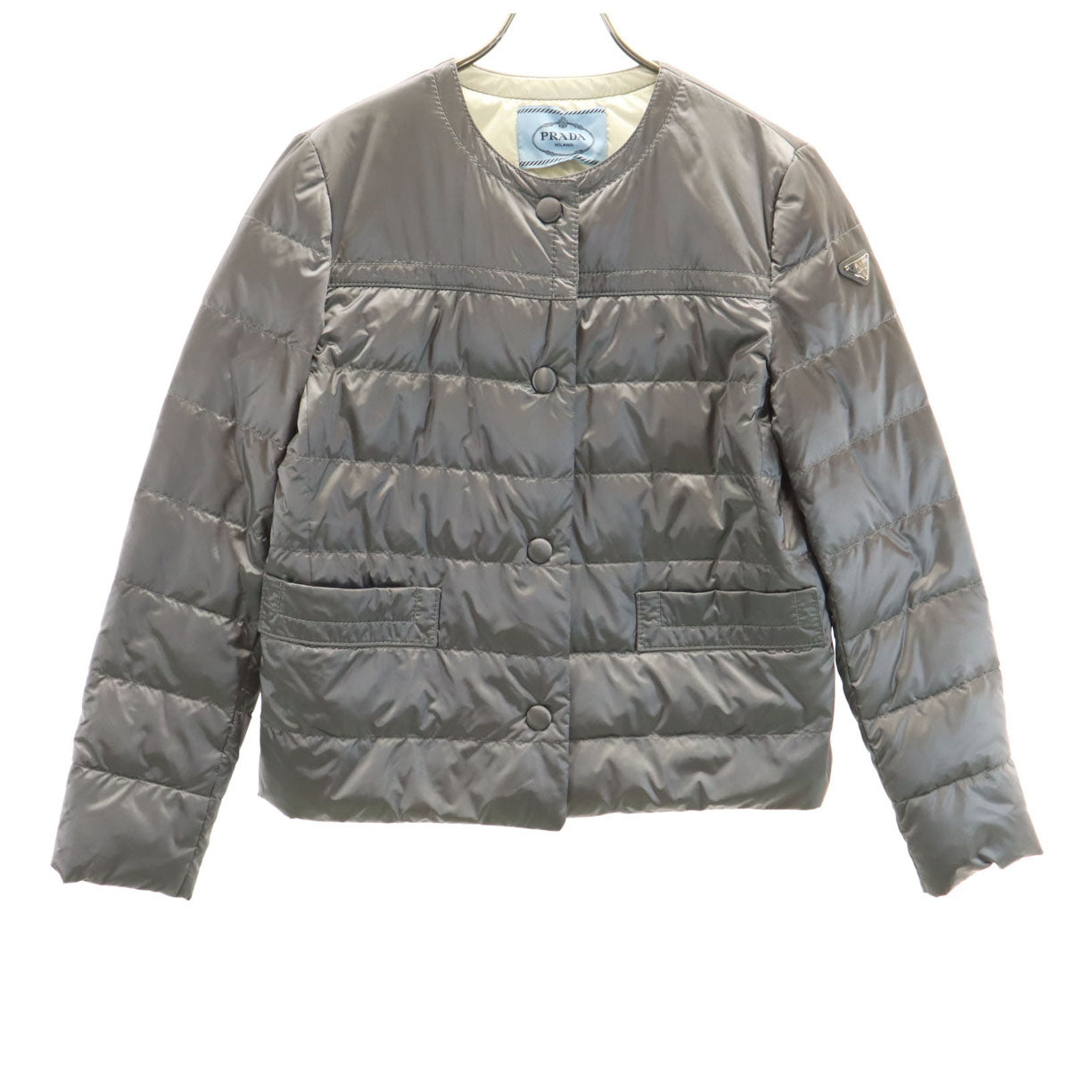 PRADA プラダ ノーカラー ダウンジャケット 42 グレー レディース