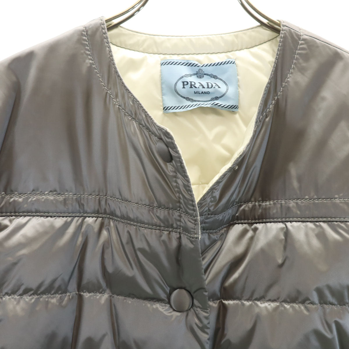 PRADA プラダ ノーカラー ダウンジャケット 42 グレー レディース