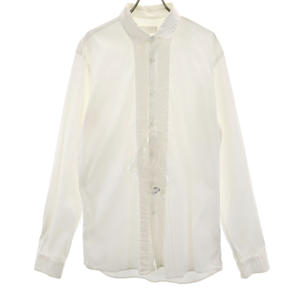 PRADA プラダ 2007年モデル イタリア製 長袖 フリル ボタンダウンシャツ 40 ホワイト 予備ボタン付き メンズ