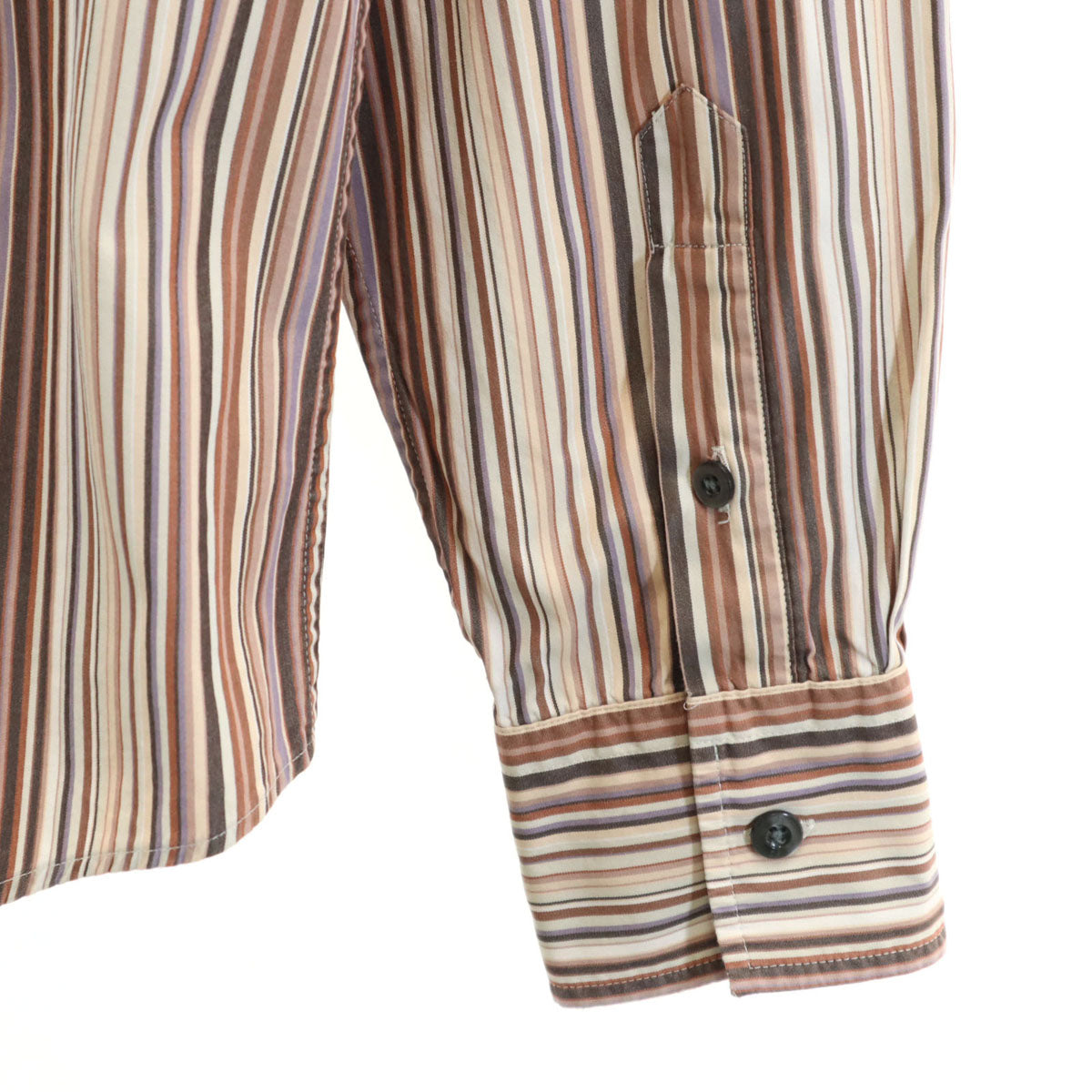 Paul Smith LONDON ポールスミスロンドン 日本製 ストライプ柄 長袖 シャツ M ブラウン系 メンズ