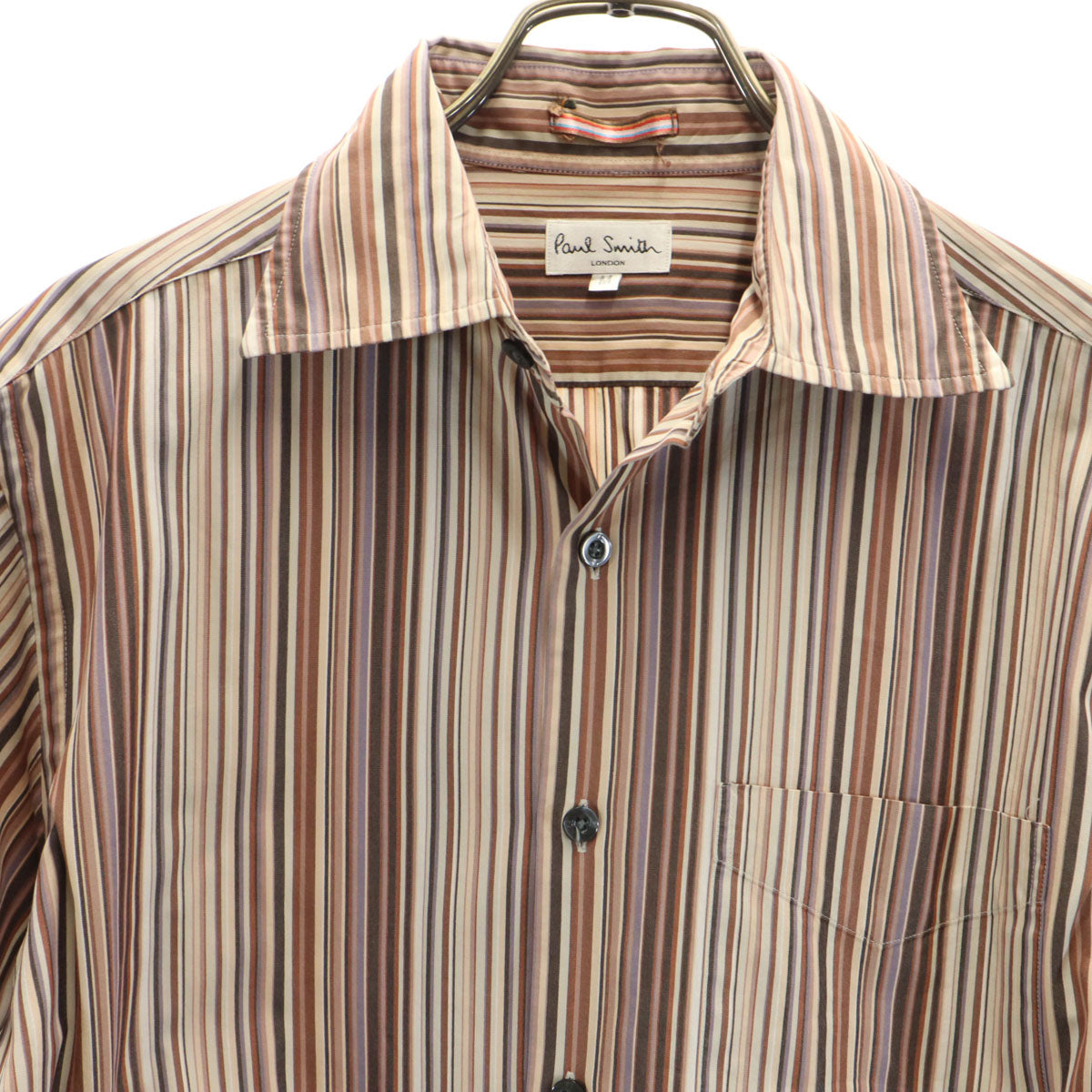 Paul Smith LONDON ポールスミスロンドン 日本製 ストライプ柄 長袖 シャツ M ブラウン系 メンズ