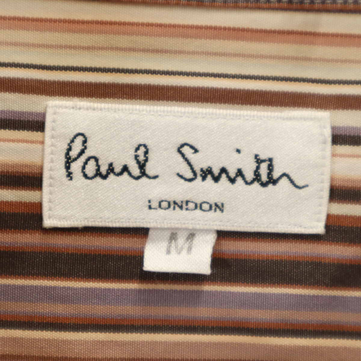 Paul Smith LONDON ポールスミスロンドン 日本製 ストライプ柄 長袖 シャツ M ブラウン系 メンズ