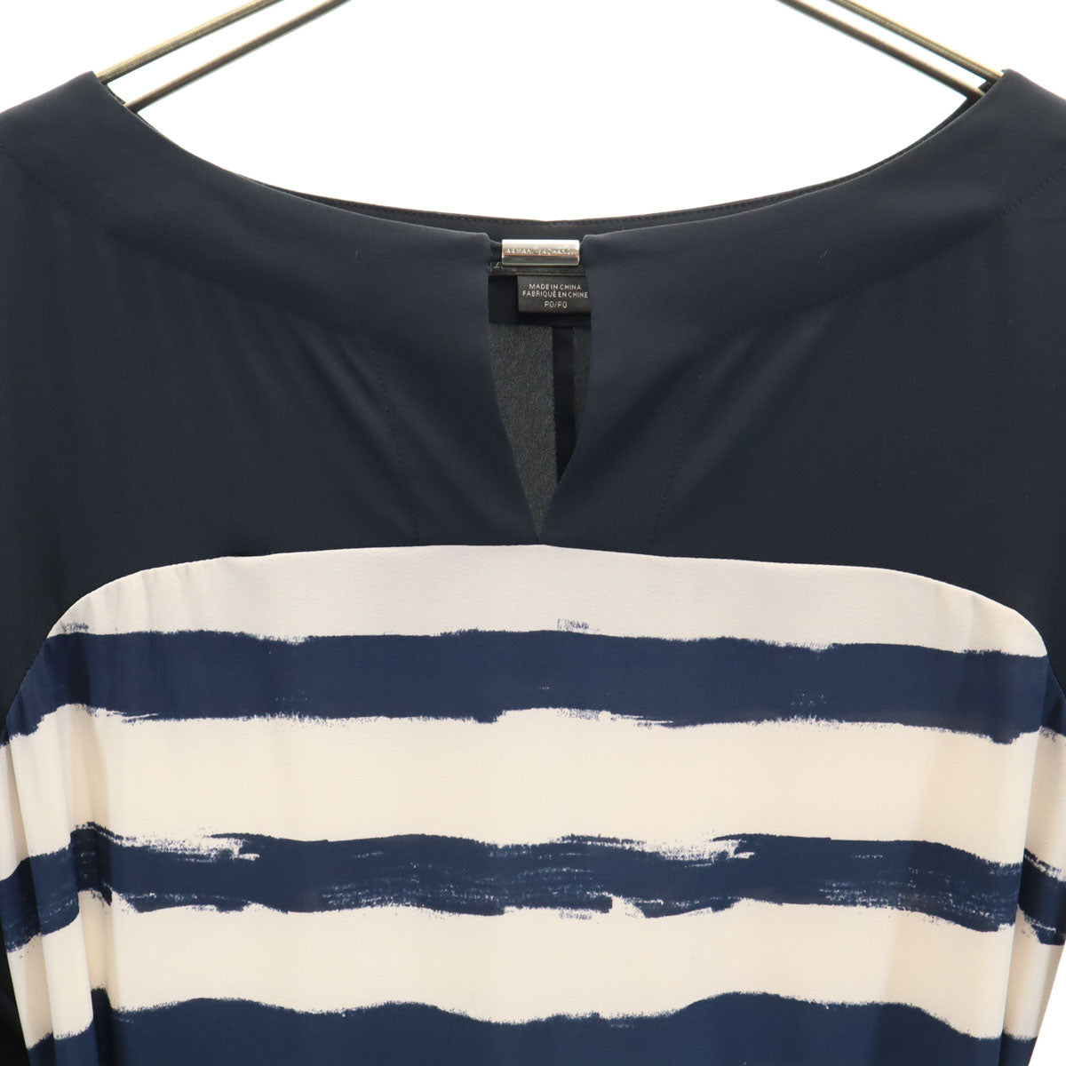 ARMANI EXCHANGE アルマーニエクスチェンジ ボーダー柄 長袖 ミニワンピース PO ネイビー レディース