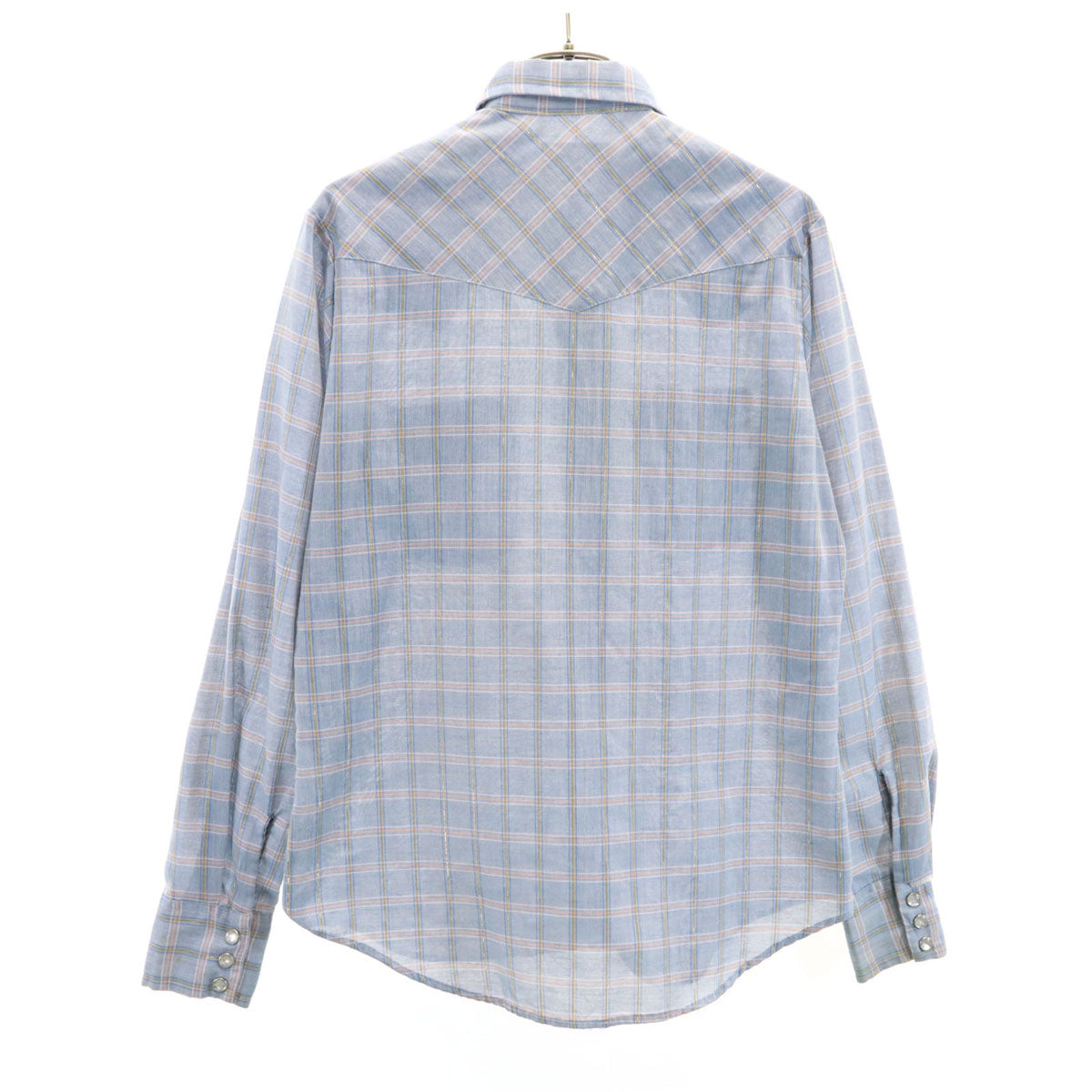 ELY PLAINS 70s 80s USA製 ヴィンテージ チェック柄 長袖 ウエスタンシャツ 11/12 ブルー系 メンズ