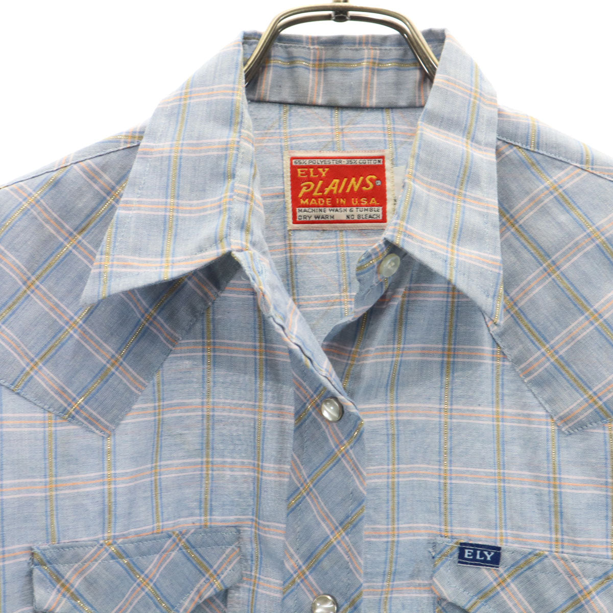 ELY PLAINS 70s 80s USA製 ヴィンテージ チェック柄 長袖 ウエスタンシャツ 11/12 ブルー系 メンズ