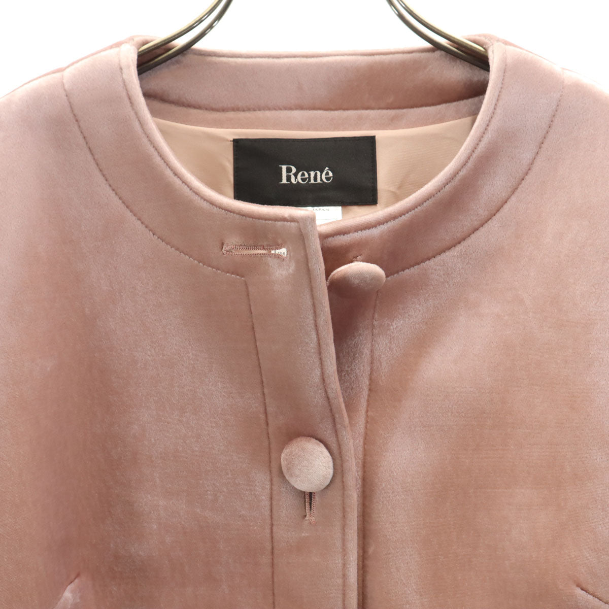 Rene ルネ 未使用 日本製 ベロア ノーカラージャケット 36 ピンク レディース