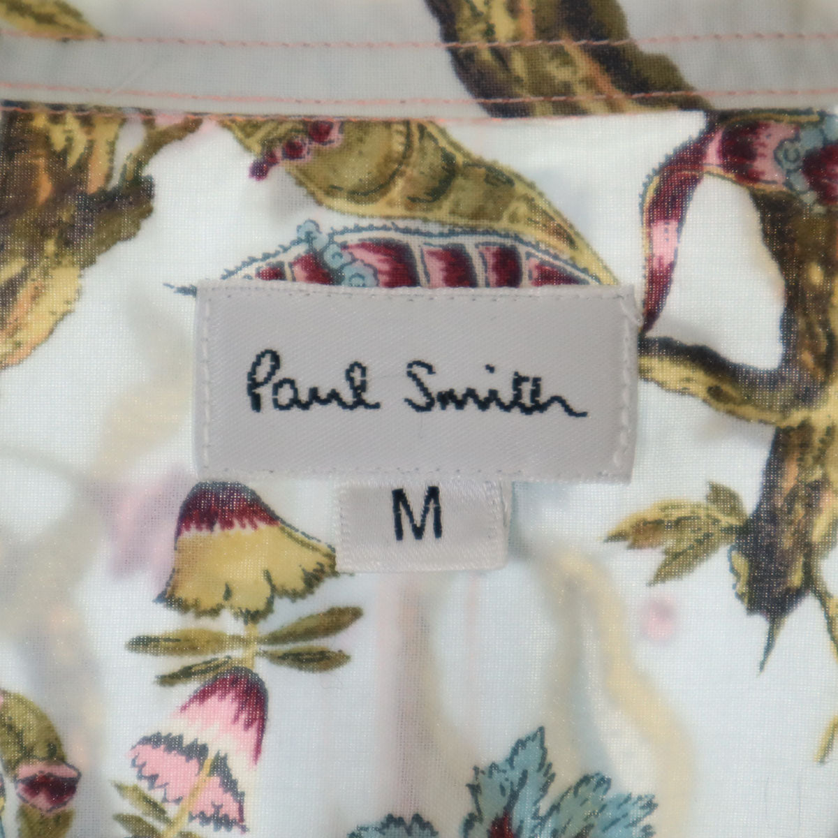 Paul Smith ポールスミス 日本製 花柄 長袖 コットンシャツ M ホワイトブルー系 メンズ