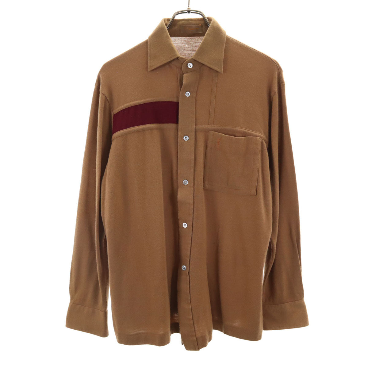 YVES SAINT LAURENT イヴサンローラン 90s オールド 長袖 ウールブレンド シャツ M キャメル メンズ