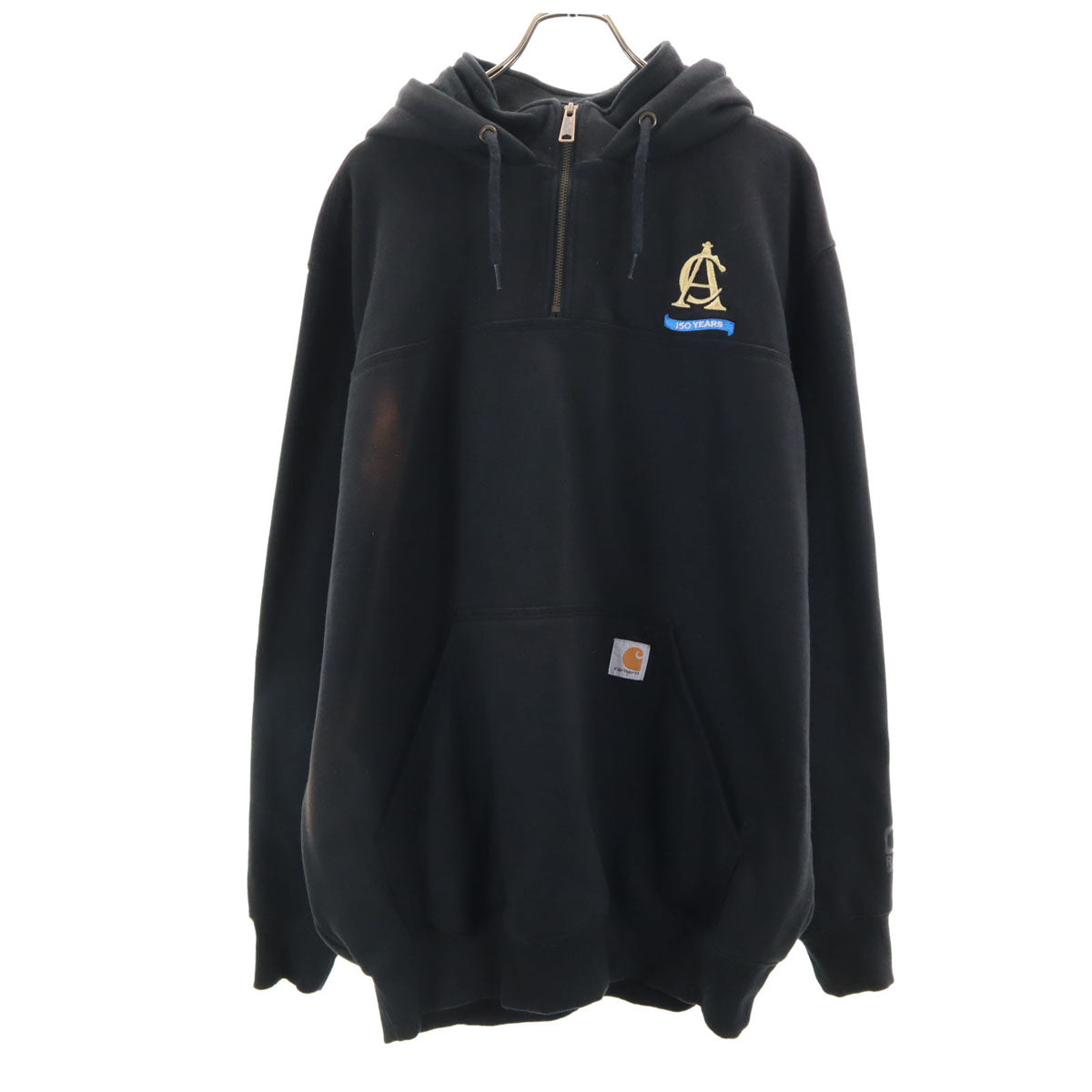 Carhartt カーハート 100617 バック企業モノ刺繍 長袖 ハーフジップ スウェットパーカー XL ブラック 裏起毛 メンズ