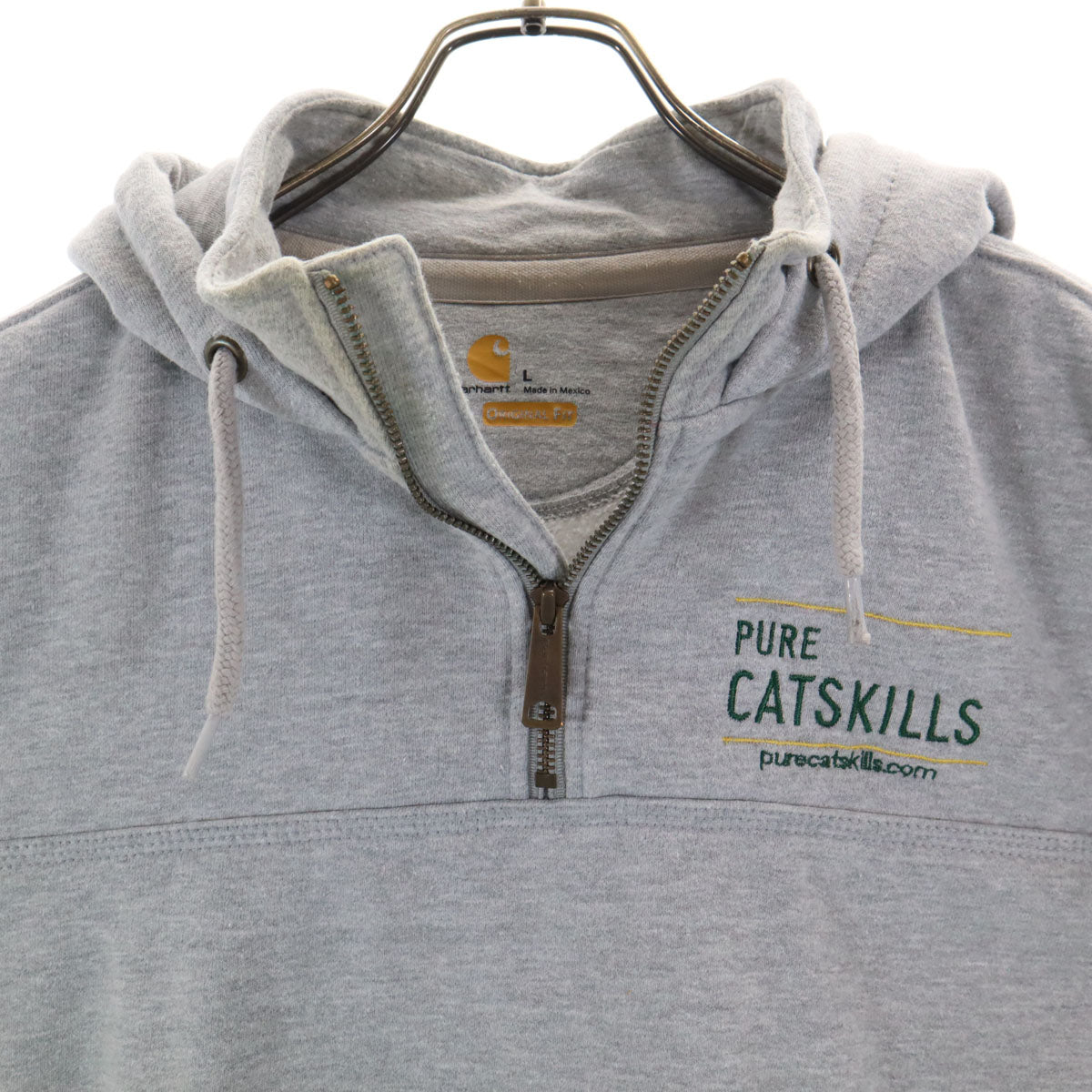 Carhartt カーハート 100617 企業モノ刺繍 長袖 ハーフジップ スウェットパーカー L グレー 裏起毛 メンズ
