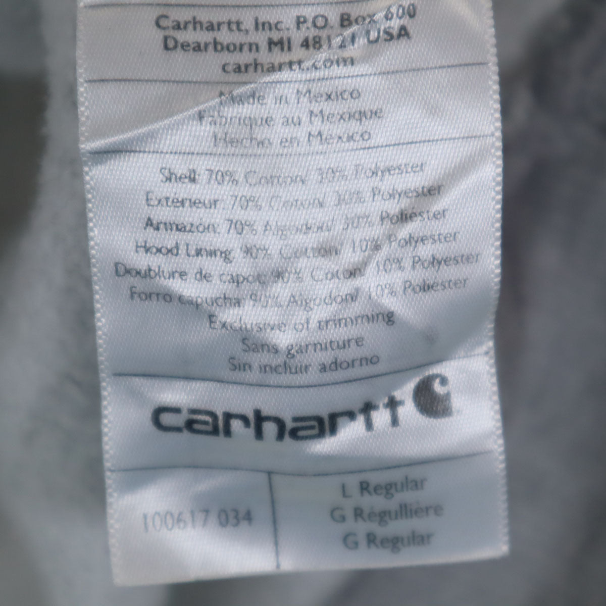 Carhartt カーハート 100617 企業モノ刺繍 長袖 ハーフジップ スウェットパーカー L グレー 裏起毛 メンズ