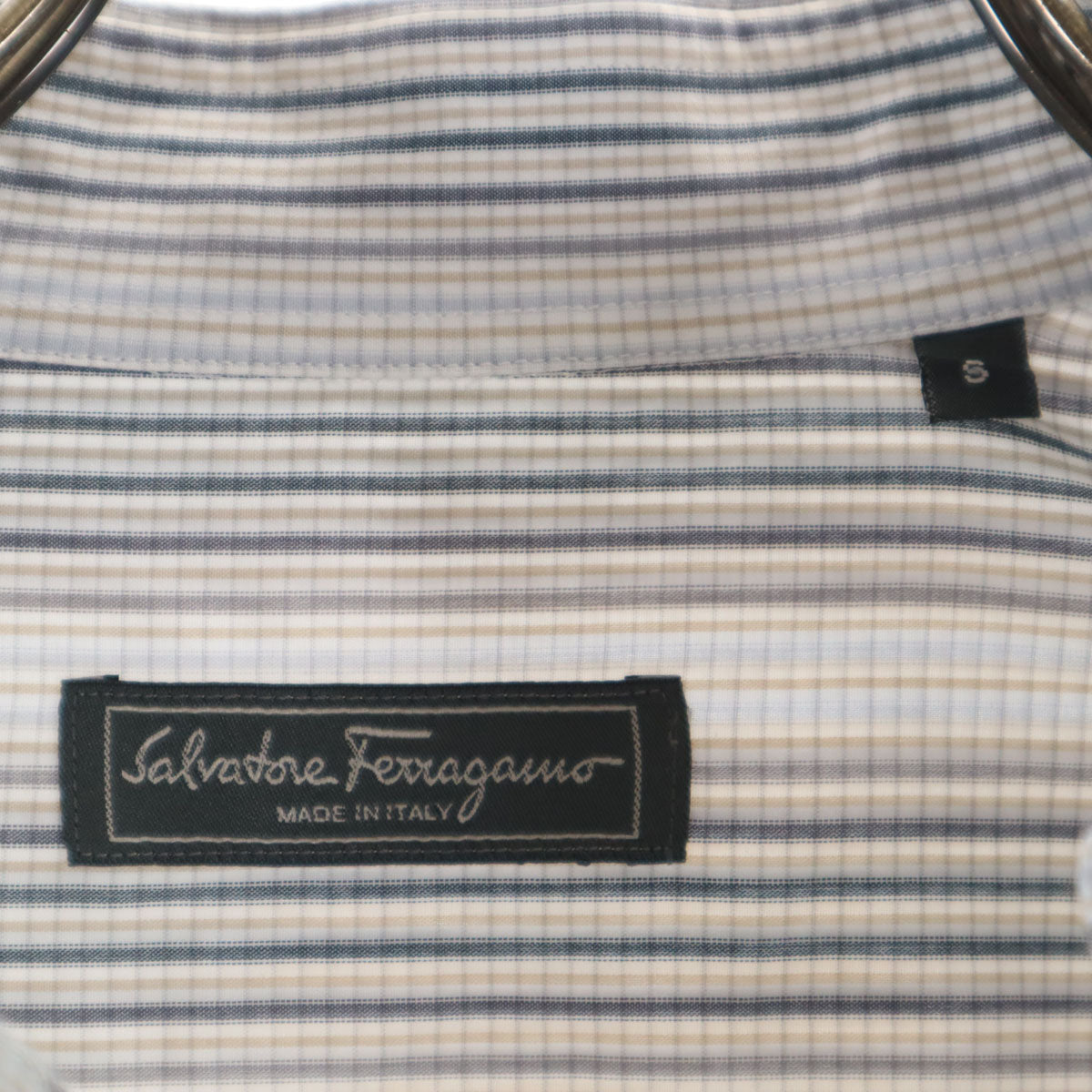 Salvatore Ferragamo サルヴァトーレフェラガモ イタリア製 チェック柄 長袖 ボタンダウンシャツ S ホワイト メンズ