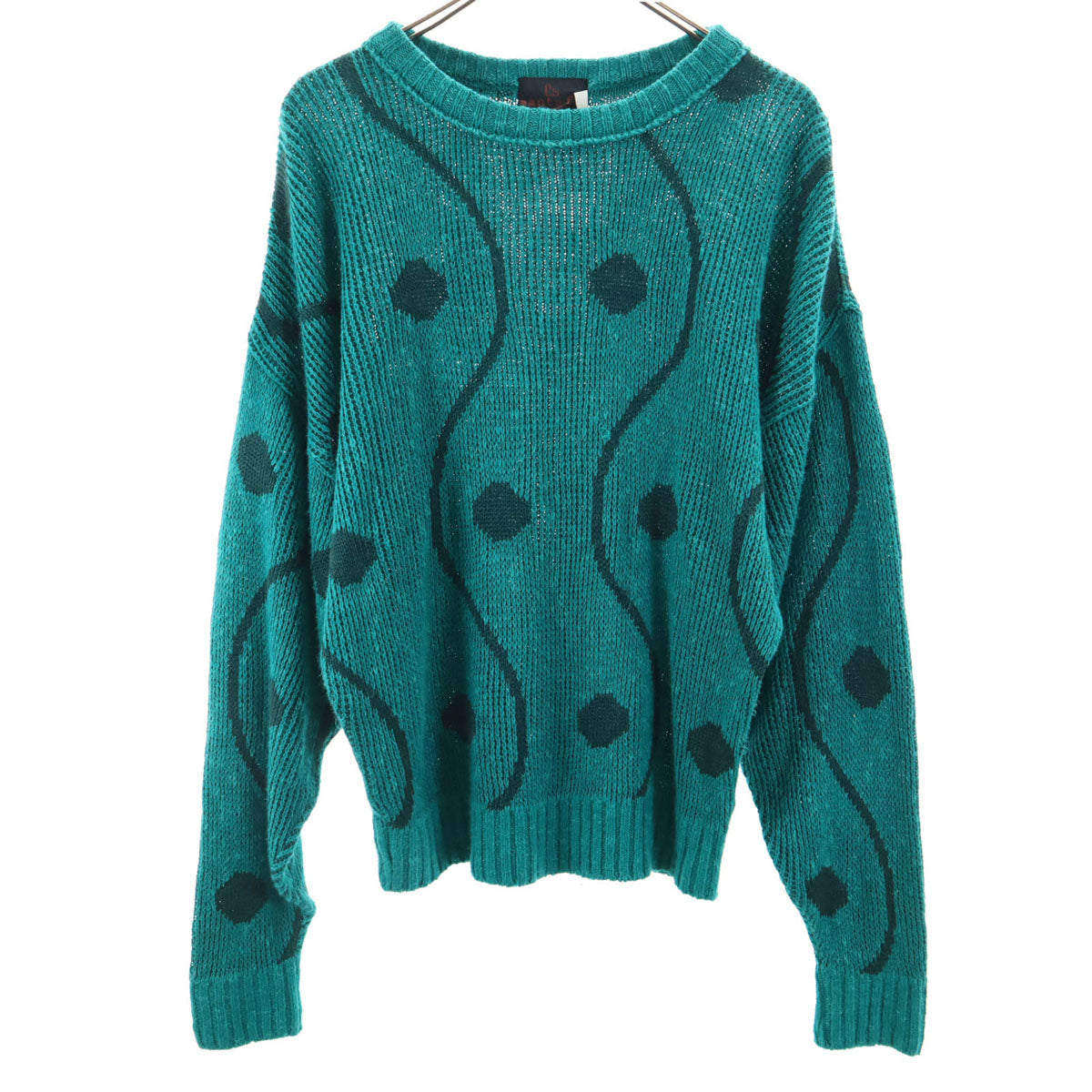 santa fe サンタフェ 90s オールド 総柄 長袖 ニット 40/3 エメラルドグリーン セーター メンズ