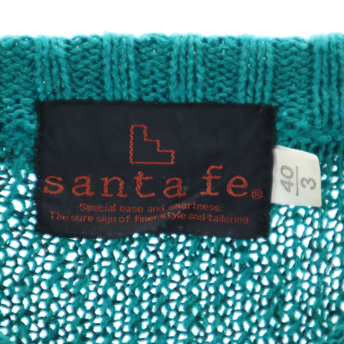 santa fe サンタフェ 90s オールド 総柄 長袖 ニット 40/3 エメラルドグリーン セーター メンズ
