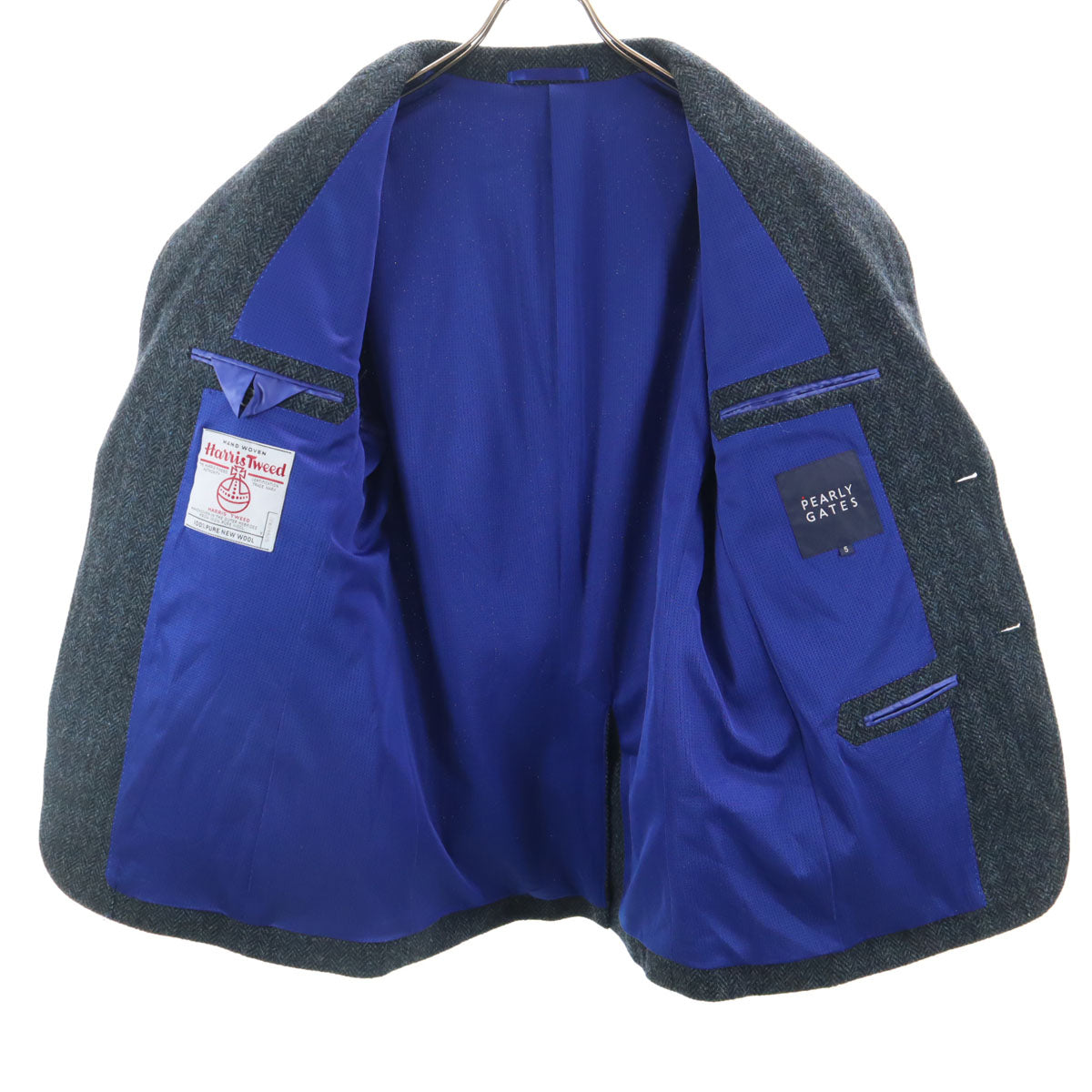 PEARLY GATES パーリーゲイツ 日本製 ヘリンボーン ハリスツイード生地 テーラードジャケット 5 ネイビー Harris Tweed メンズ
