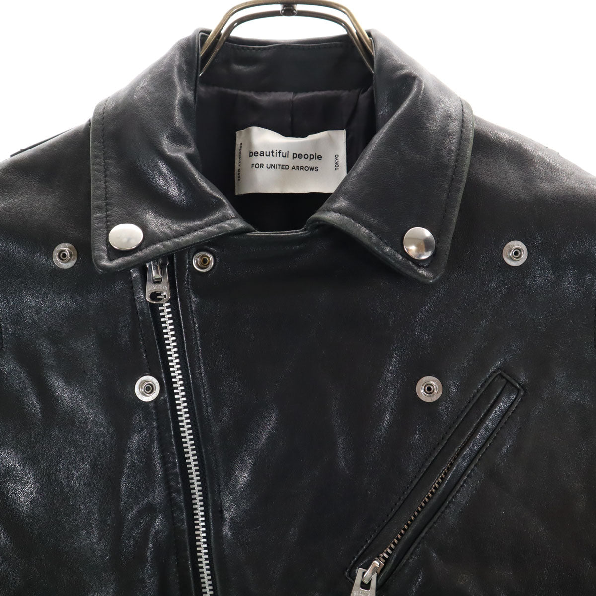 beautiful people for UNITED ARROWS ビューティフルピープルフォーユナイテッドアローズ 羊革レザー ダブルライダースジャケット 150 ブラック キッズ