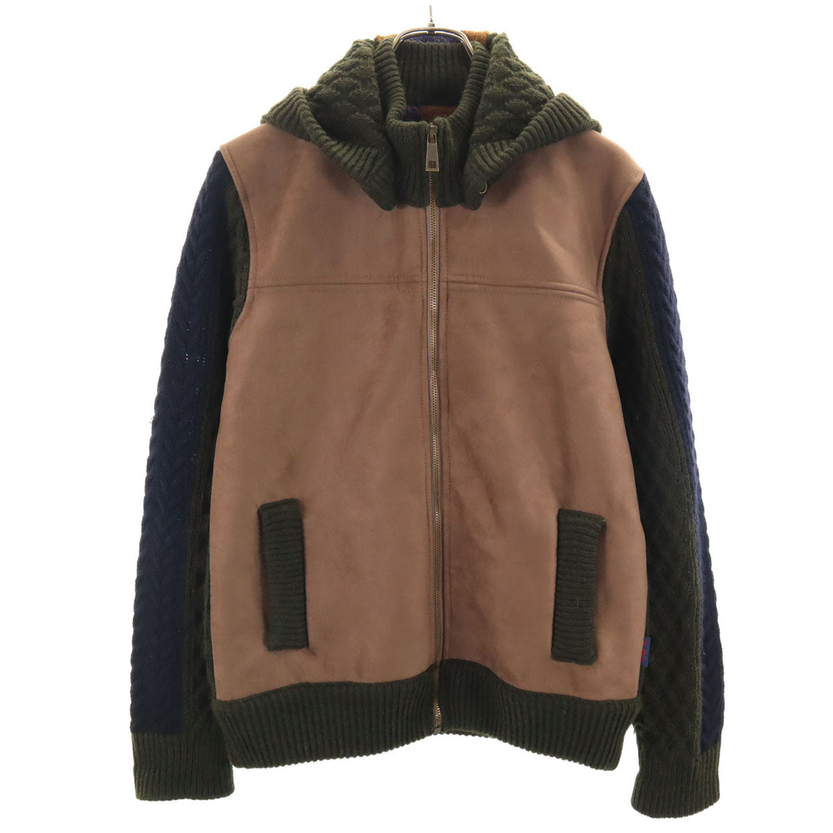 BOB ボブ イタリア製 フェイクスエード切替 ニットジャケット M ブラウン メンズ