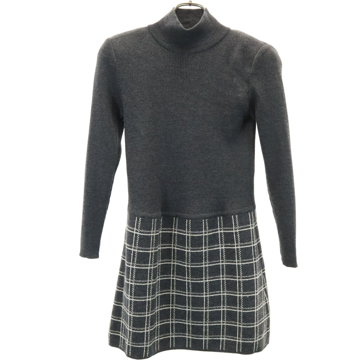 FOXEY フォクシー ウール 長袖 切替 ワンピース 38 グレー系 レディース