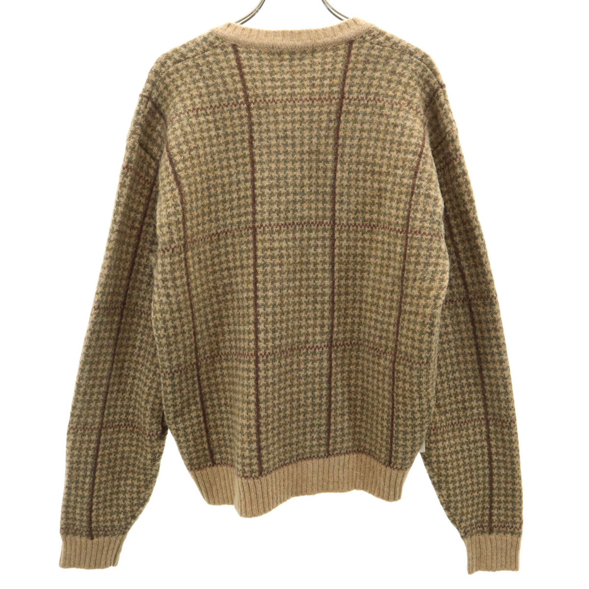 Brooks Brothers ブルックスブラザーズ 90s ウール オールド 総柄 長袖 Vネック セーター M ベージュ系 ニット メンズ