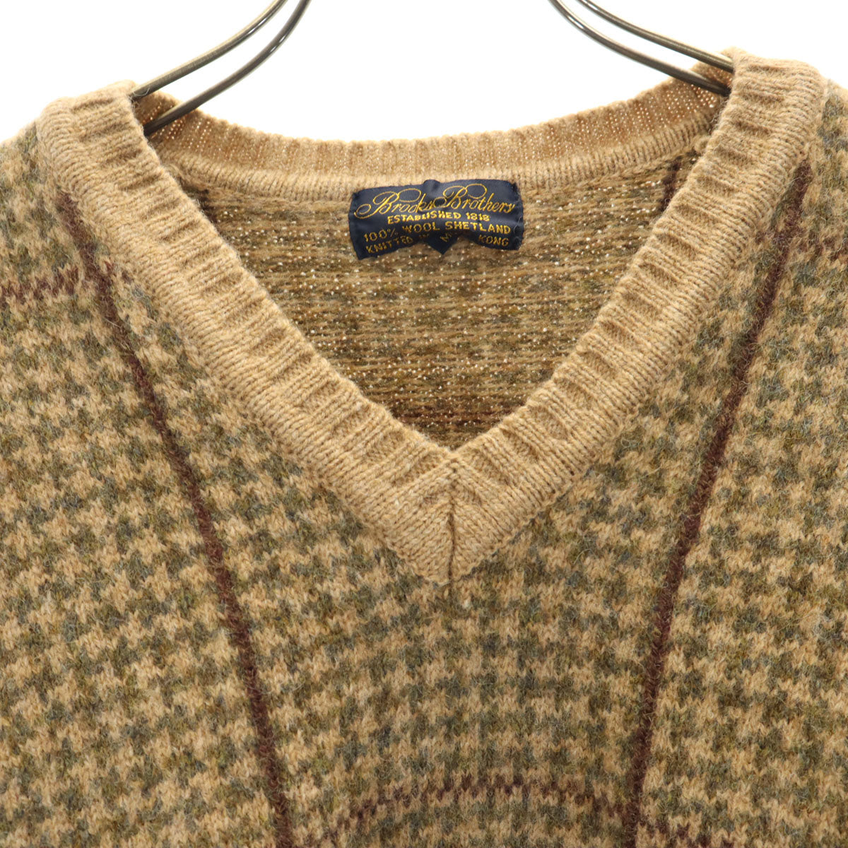 Brooks Brothers ブルックスブラザーズ 90s ウール オールド 総柄 長袖 Vネック セーター M ベージュ系 ニット メンズ