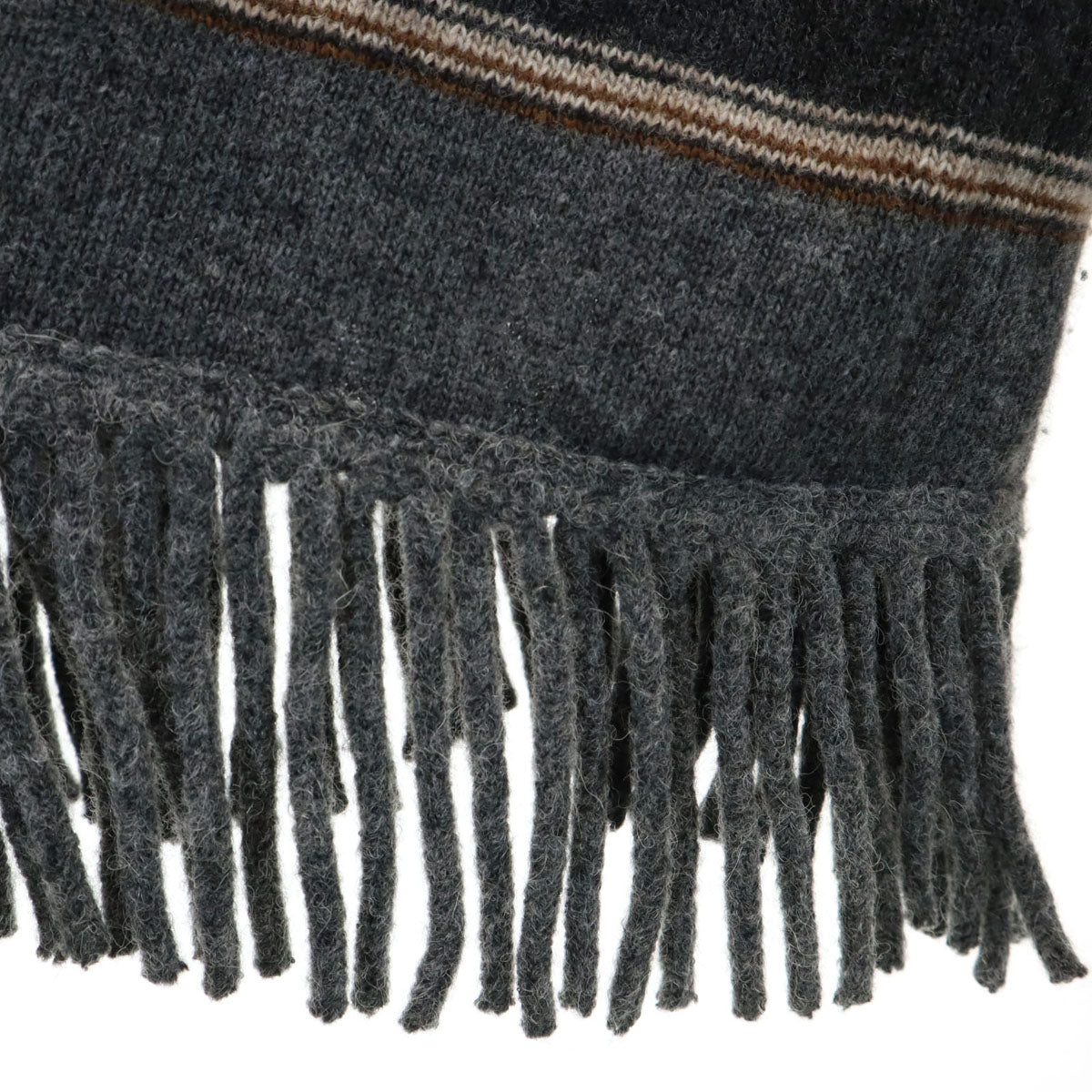 WEEKENDS ウィークエンド Max Mara ボーダー 長袖 裾フリンジ ハイネック セーター L グレー系 ニット メンズ