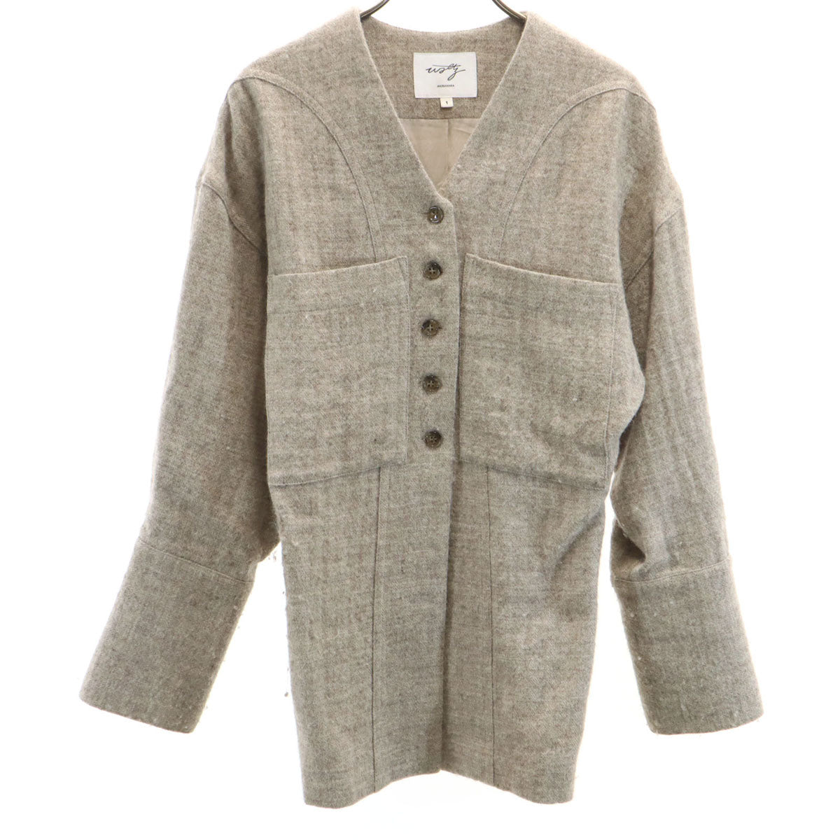 AKIRANAKA アキラナカ 日本製 リネンブレンド ノーカラージャケット 1 グレージュ レディース