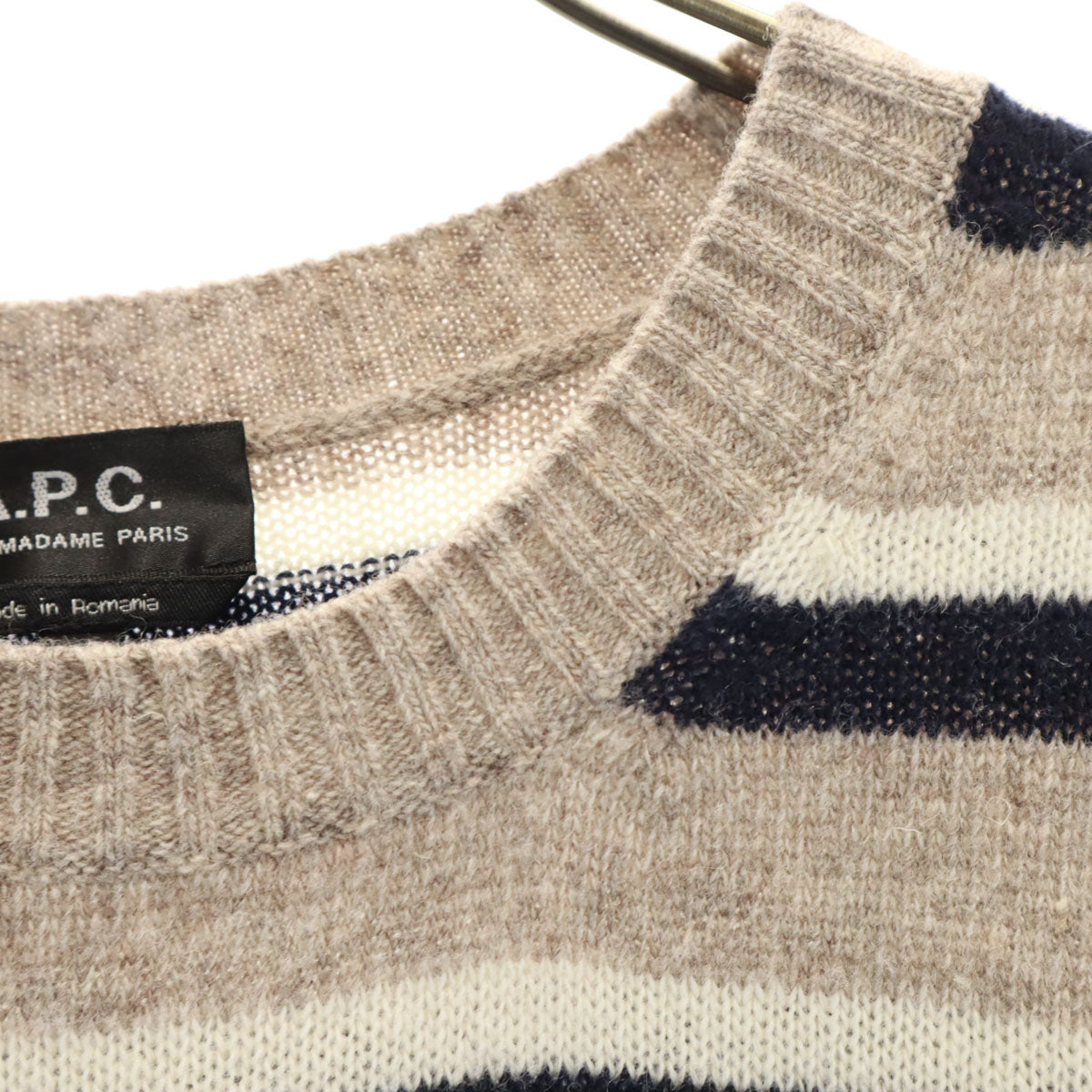 A.P.C. アーペーセー ボーダー柄 長袖 ニット M グレージュ メンズ