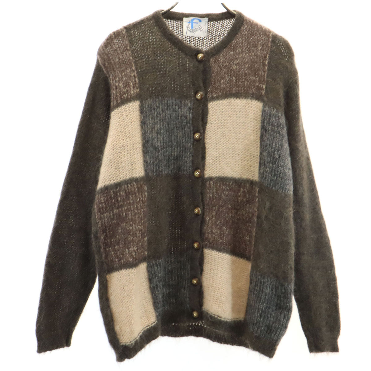 80s イタリア製 ヴィンテージ 長袖 ニットカーディガン ブラウン レディース