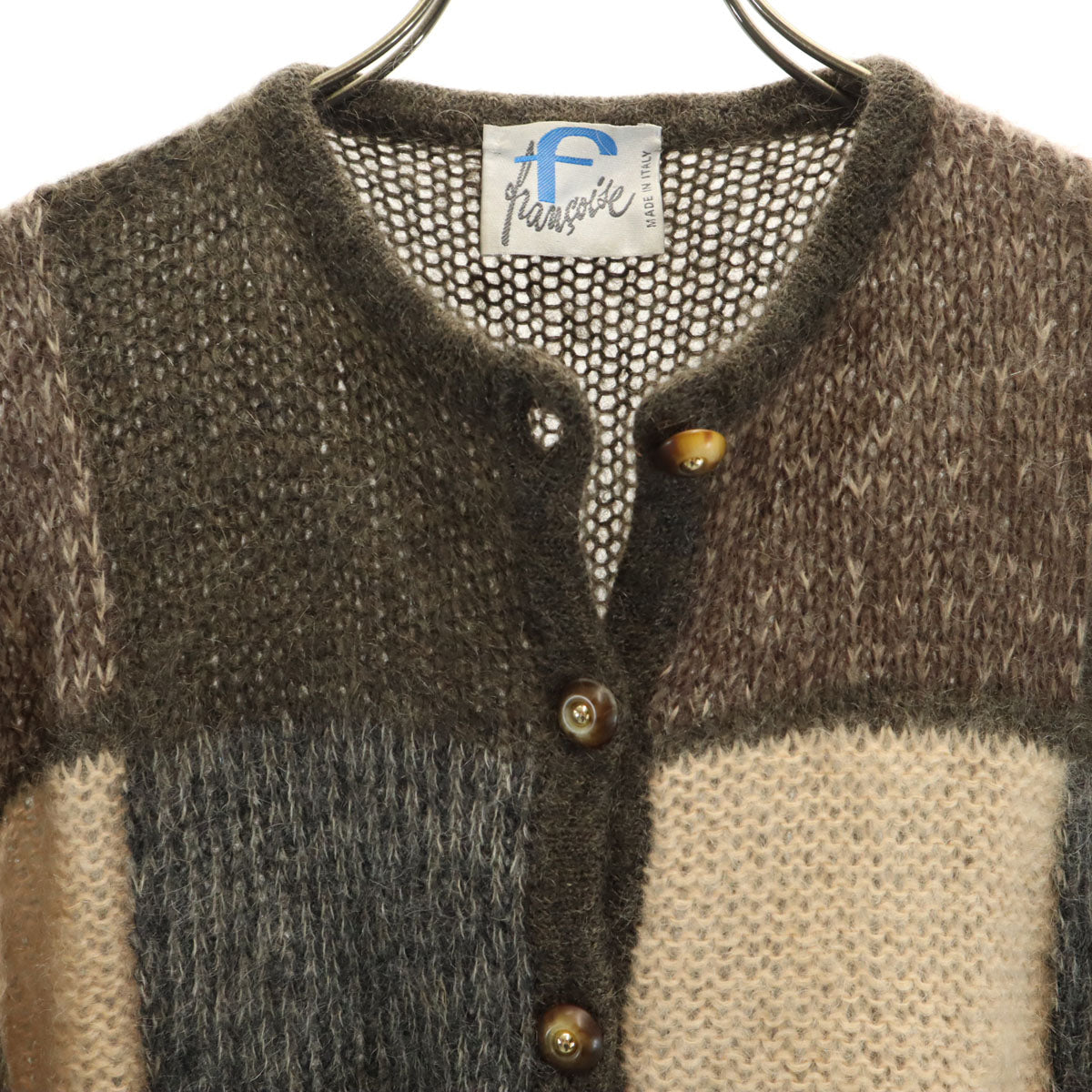 80s イタリア製 ヴィンテージ 長袖 ニットカーディガン ブラウン レディース