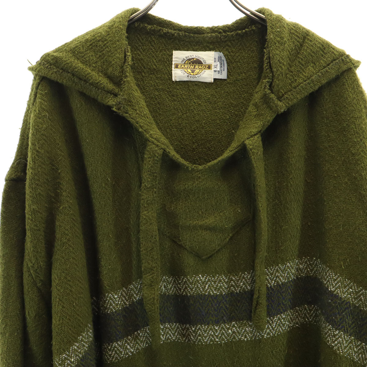 EARTH RAGZ アースラグズ 90s オールド 長袖 Vネック パーカー XL グリーン系 プルオーバー メンズ