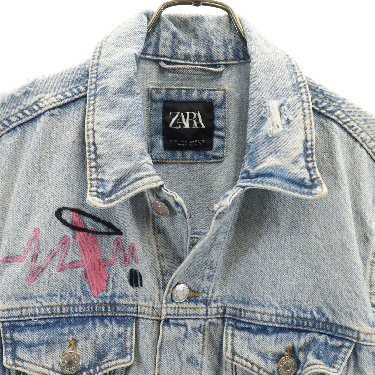 ZARA ザラ デニムジャケット M クラッシュ ペイント加工 メンズ