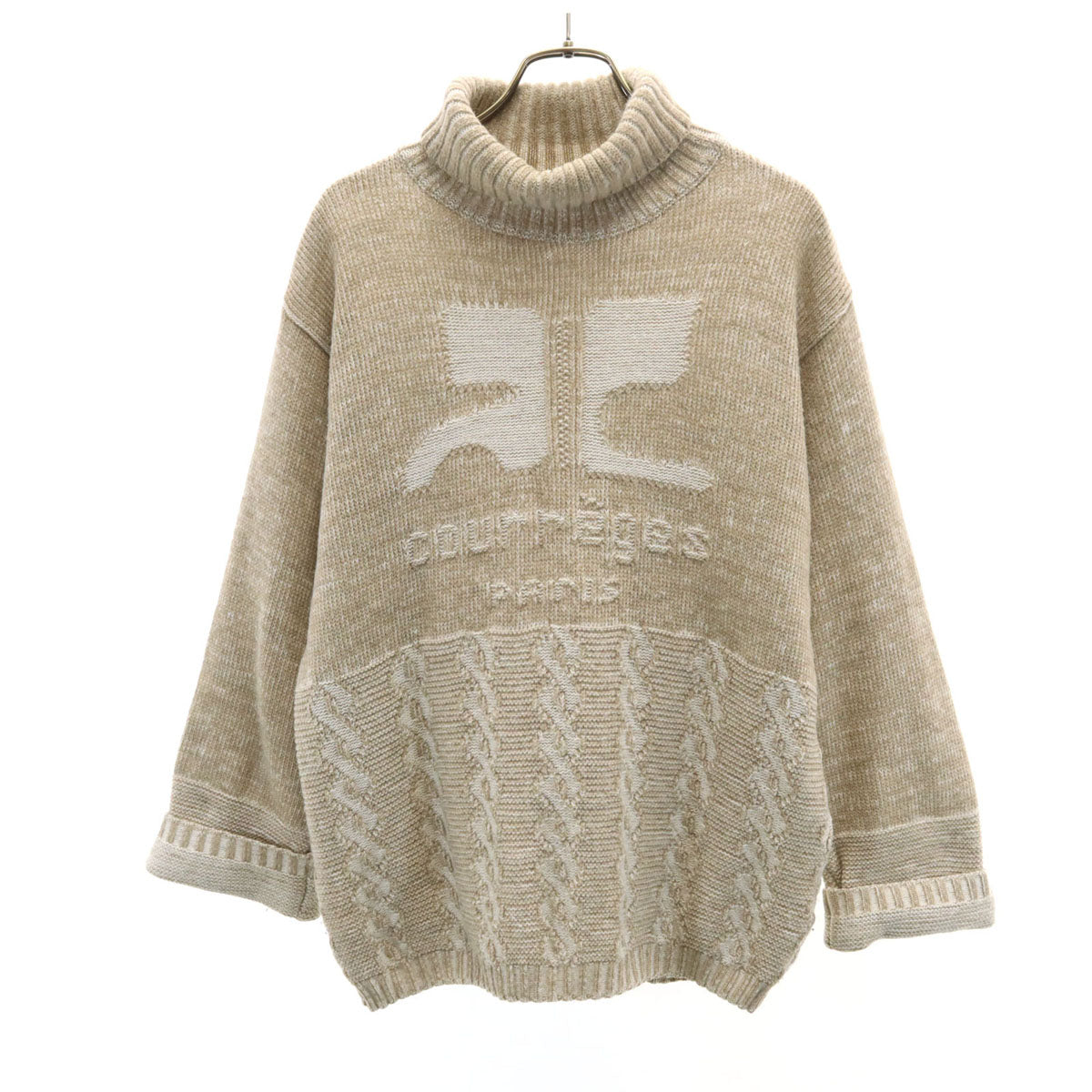 Courr_ges Homme クレージュオム イタリア製 7分袖 タートルネック セーター M グレージュ ニット メンズ