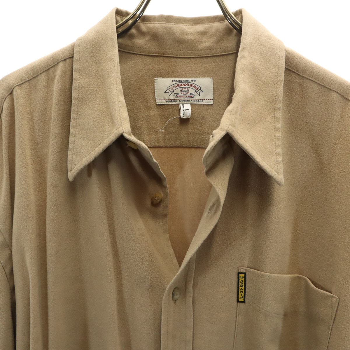 ARMANI JEANS アルマーニジーンズ 90s イタリア製 オールド 長袖 ネルシャツ L ベージュ メンズ